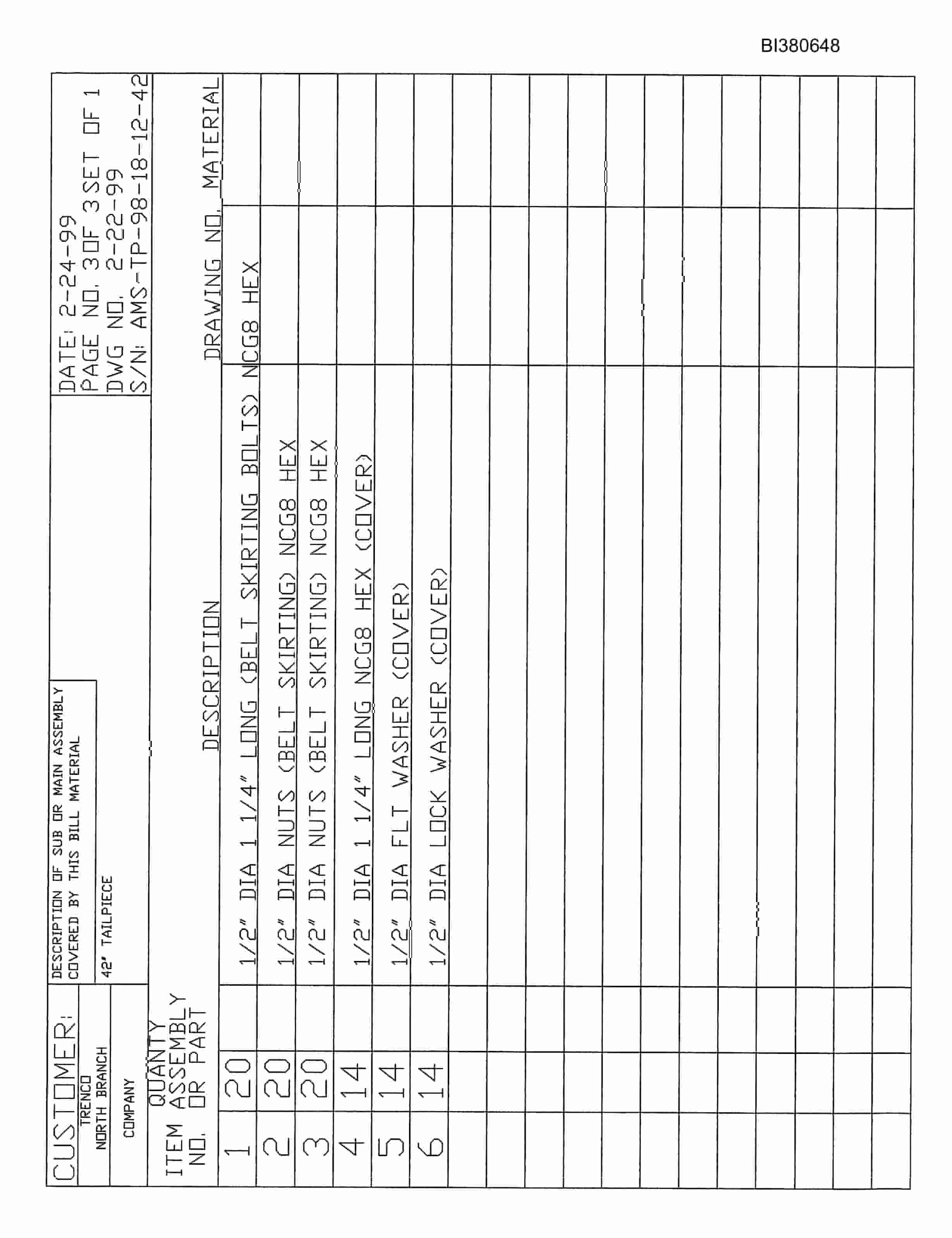 Bucyrus 42in Tailpiece Parts Catalog BI380648-3