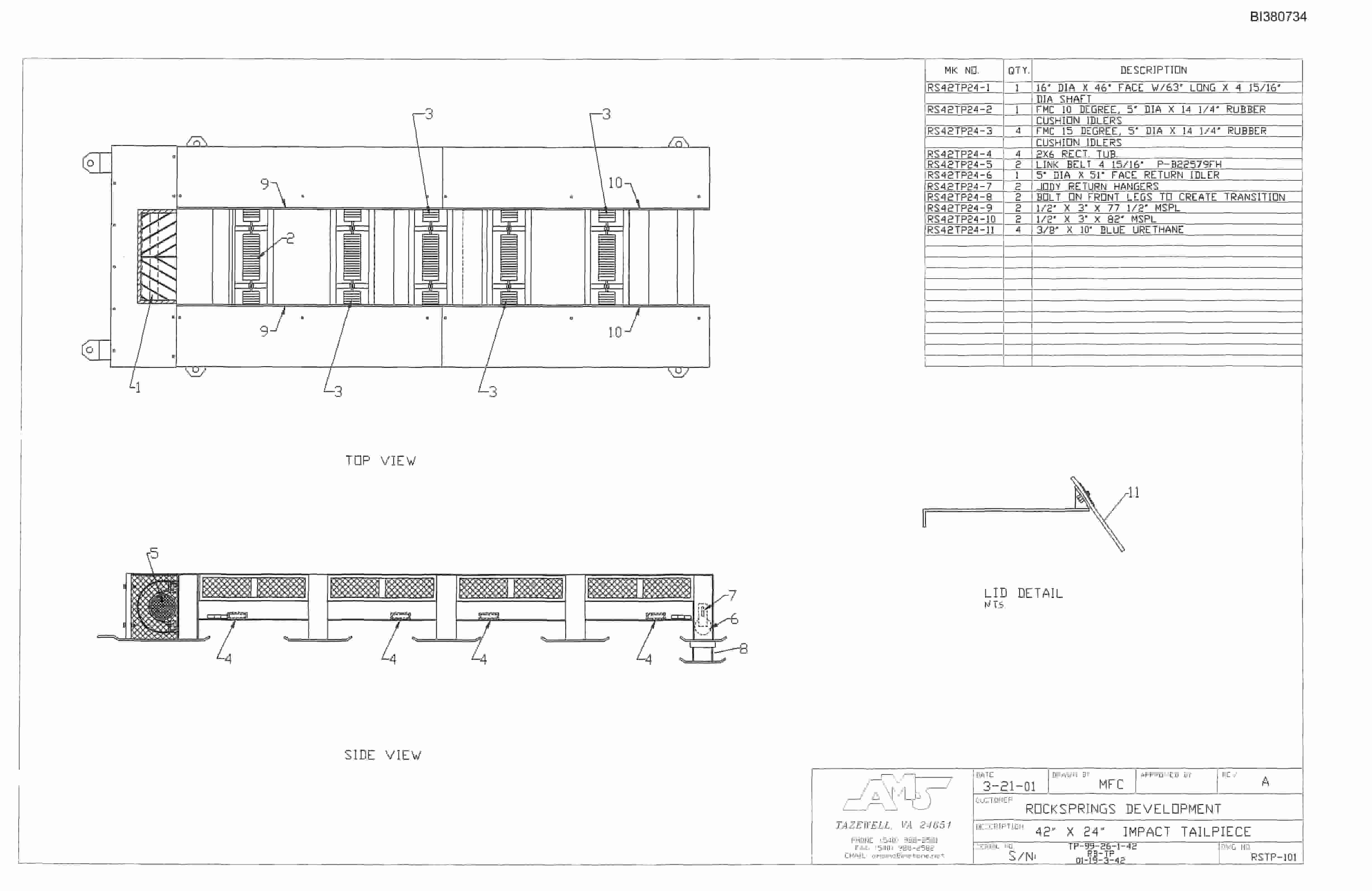 Bucyrus 42in Tailpiece Parts Catalog BI380734-3