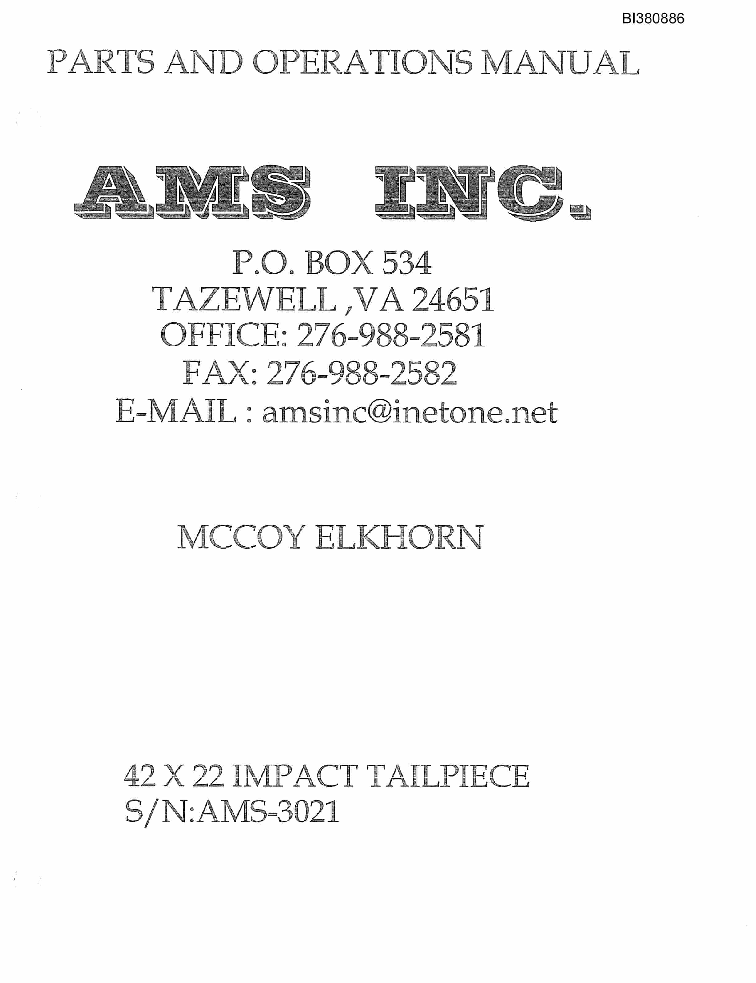 Bucyrus 42in Tailpiece Parts Catalog BI380886-4