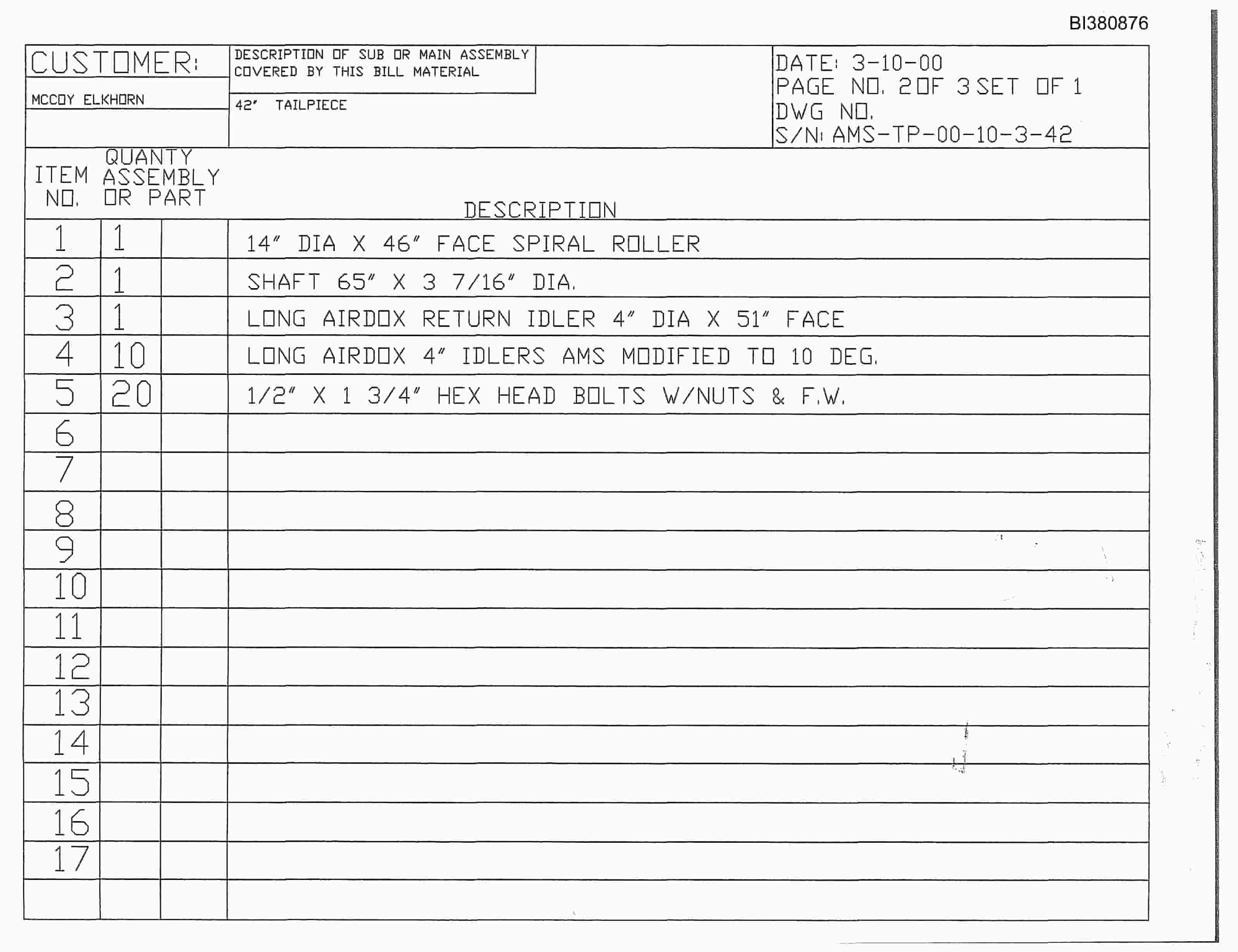 Bucyrus 42in Terminal Group Parts Catalog BI380876-4