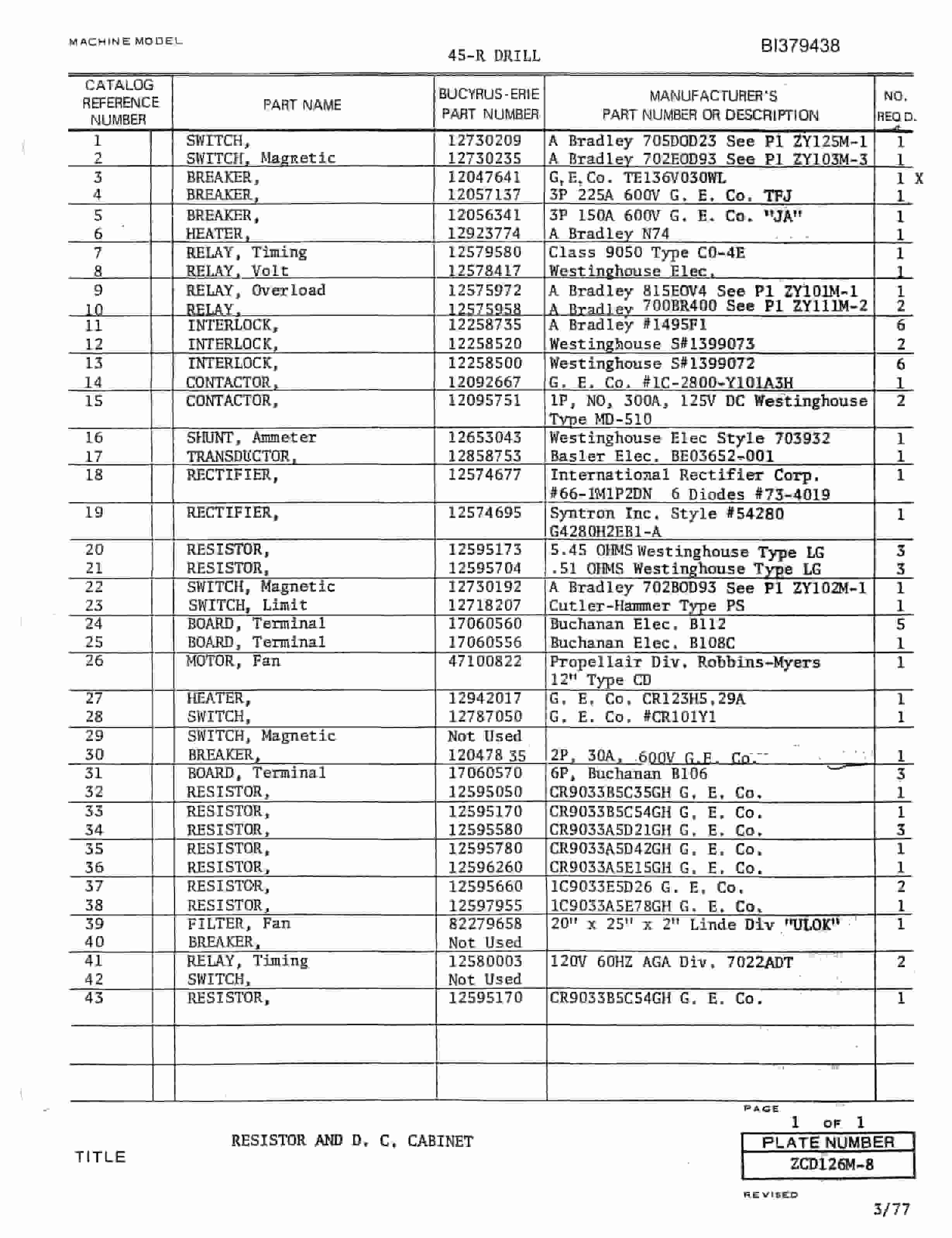 Bucyrus 45-R Drill Parts Catalog BI379438-4