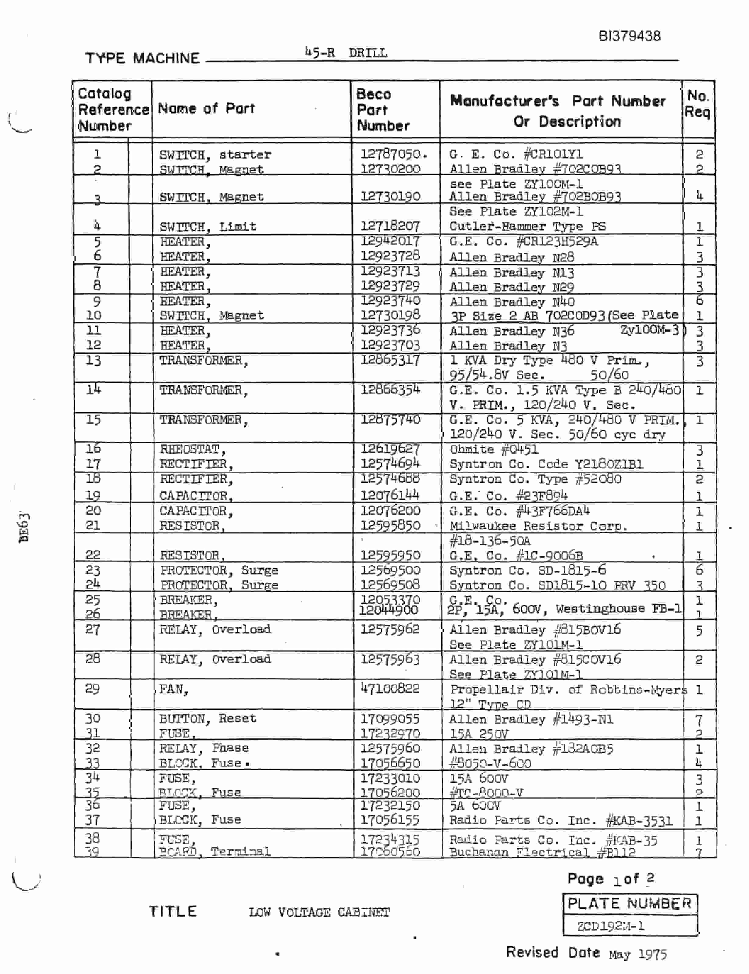 Bucyrus 45-R Drill Parts Catalog BI379438-5