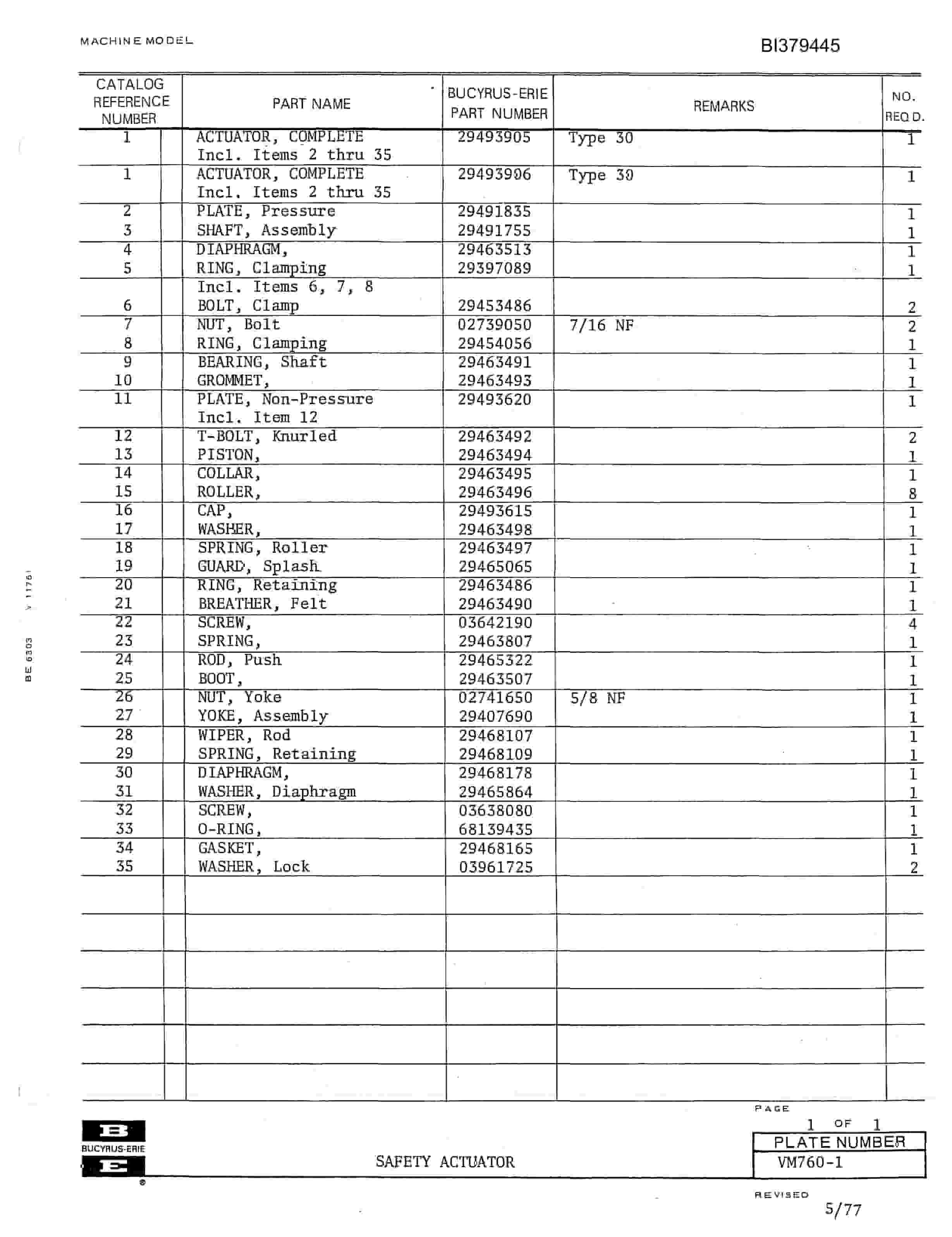 Bucyrus 45-R Drill Parts Catalog BI379445-5