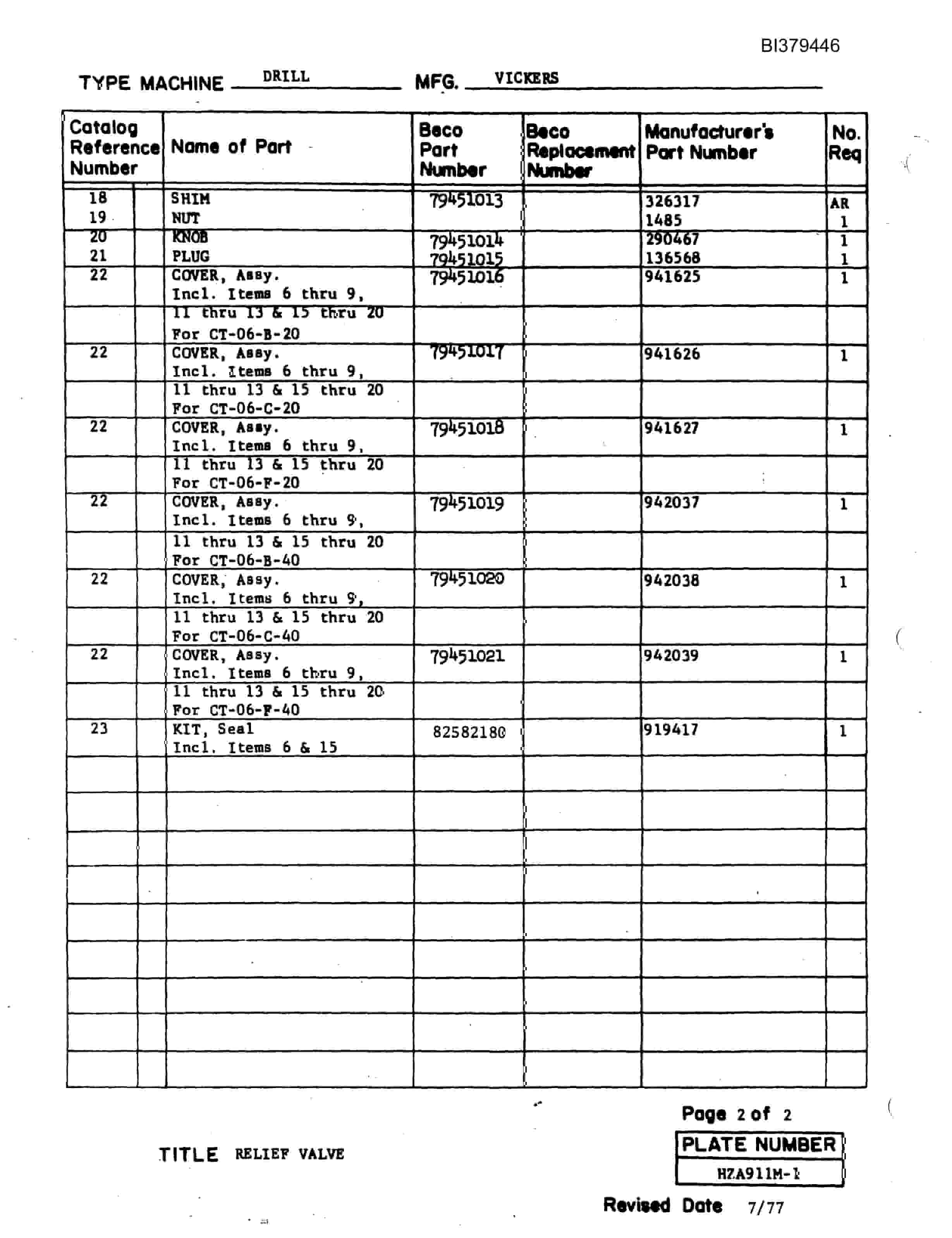 Bucyrus 45-R Drill Parts Catalog BI379446-3