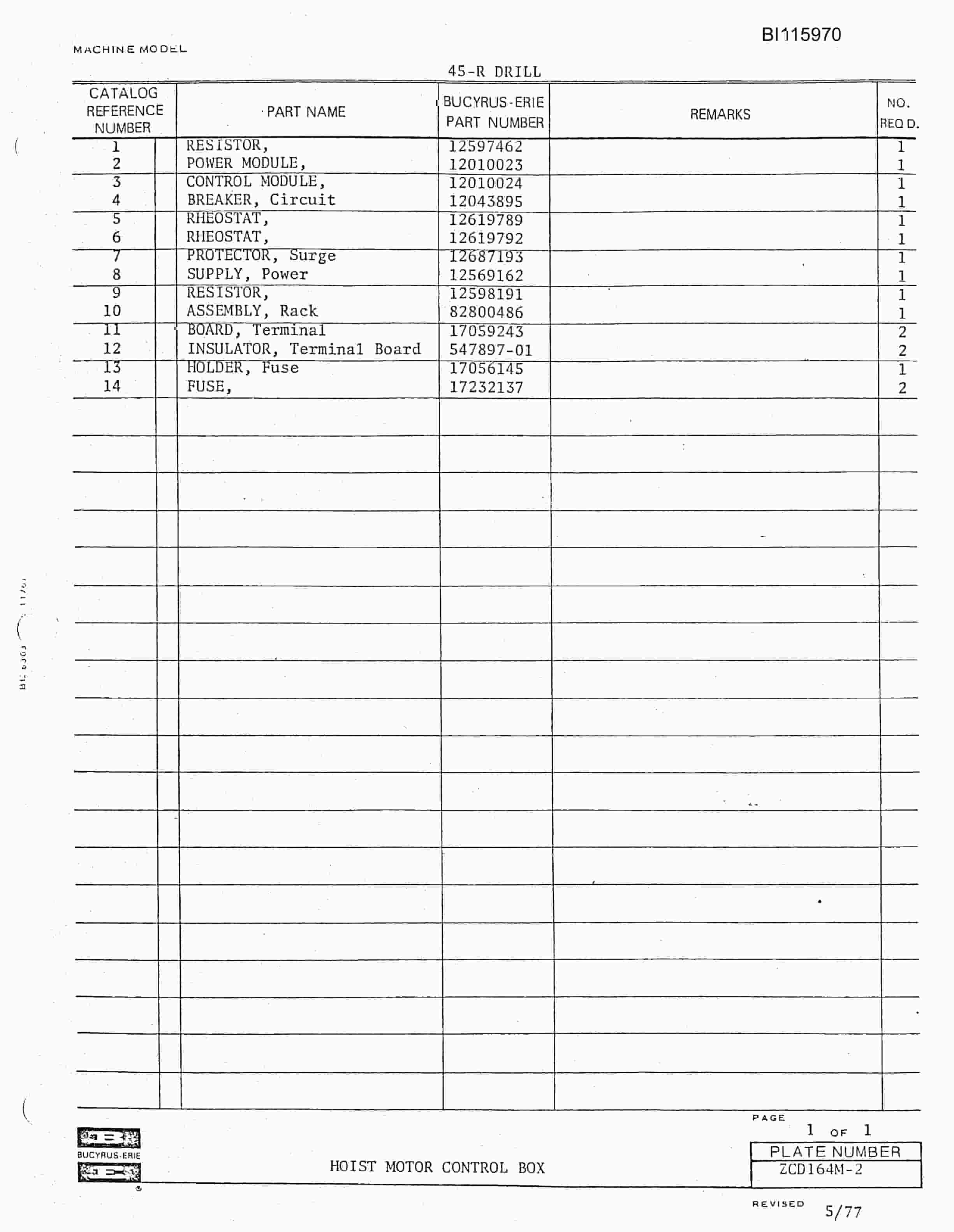 Bucyrus 45-R Drill Technical Manual BI115970-5