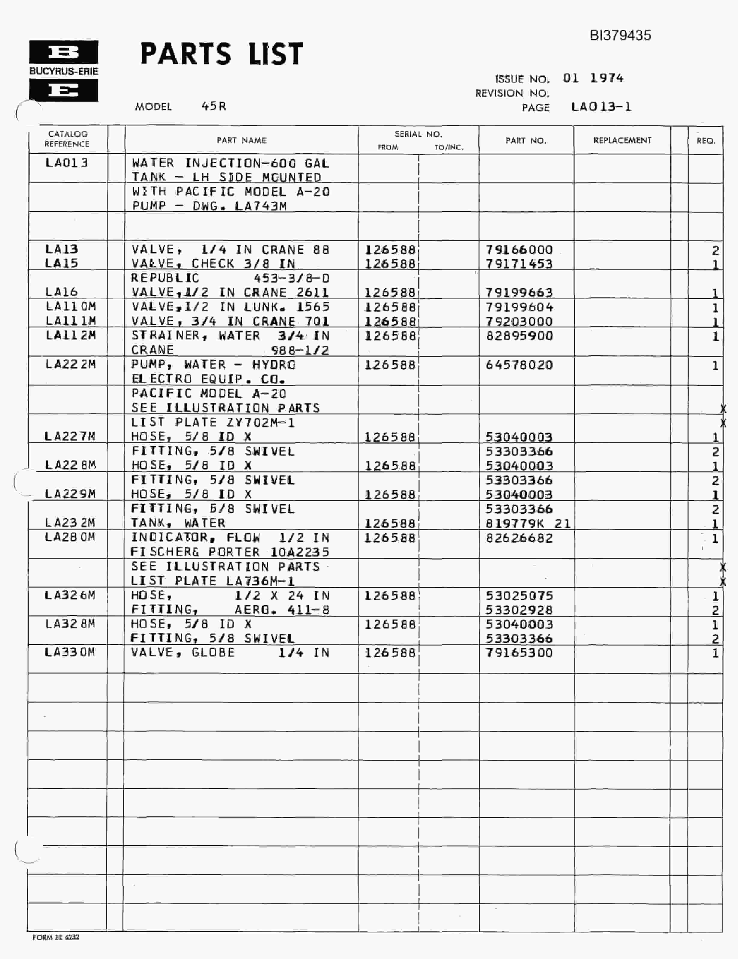 Bucyrus 45-R Rotary Drill Parts Catalog BI379435-2