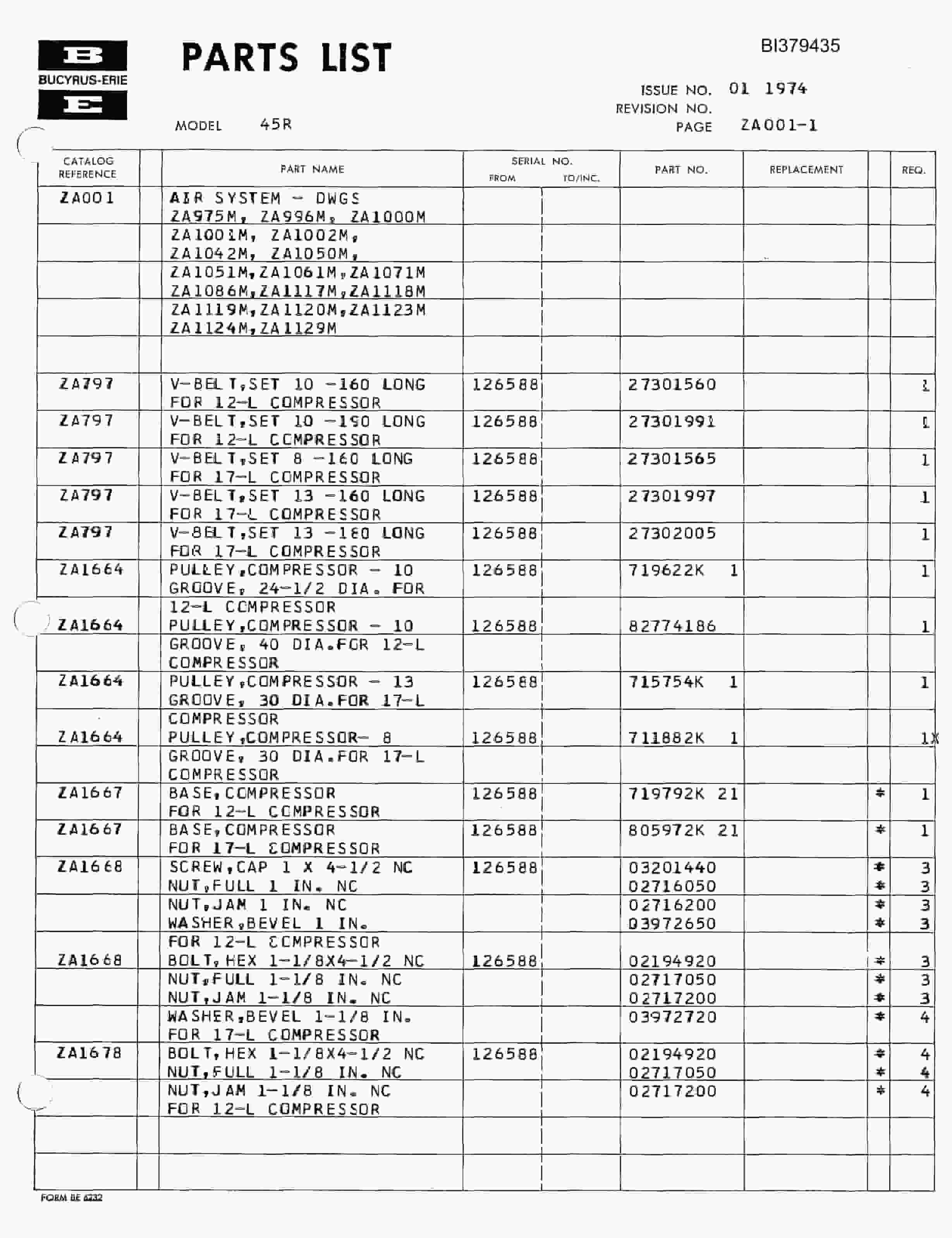 Bucyrus 45-R Rotary Drill Parts Catalog BI379435-4