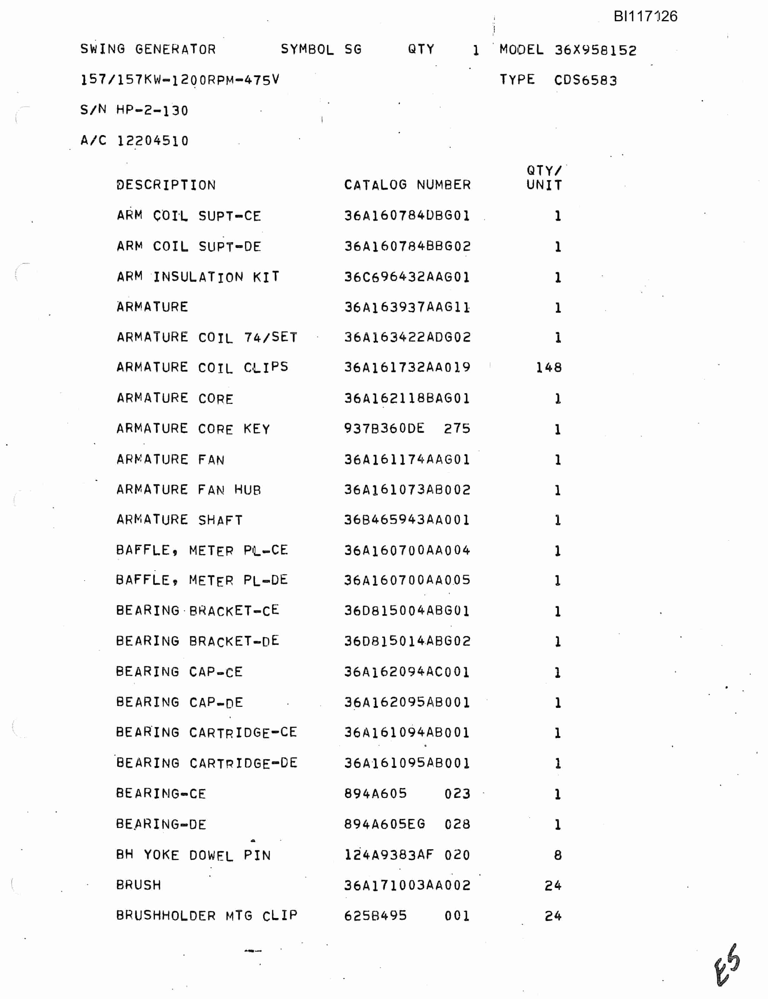 Bucyrus 480-W Diesel Parts Catalog BI117126-2