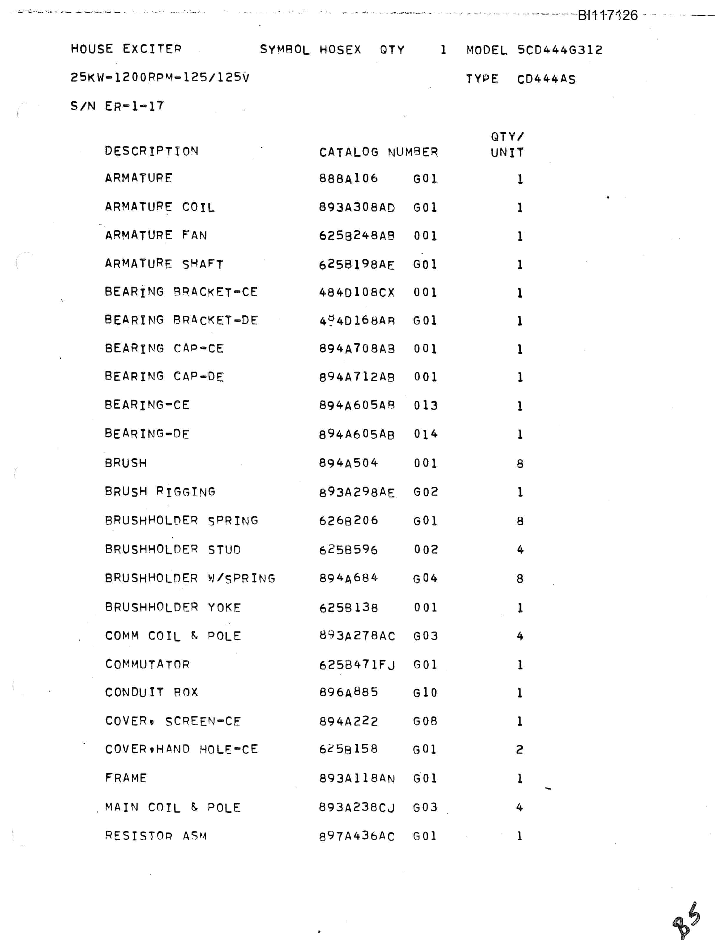 Bucyrus 480-W Diesel Parts Catalog BI117126-5
