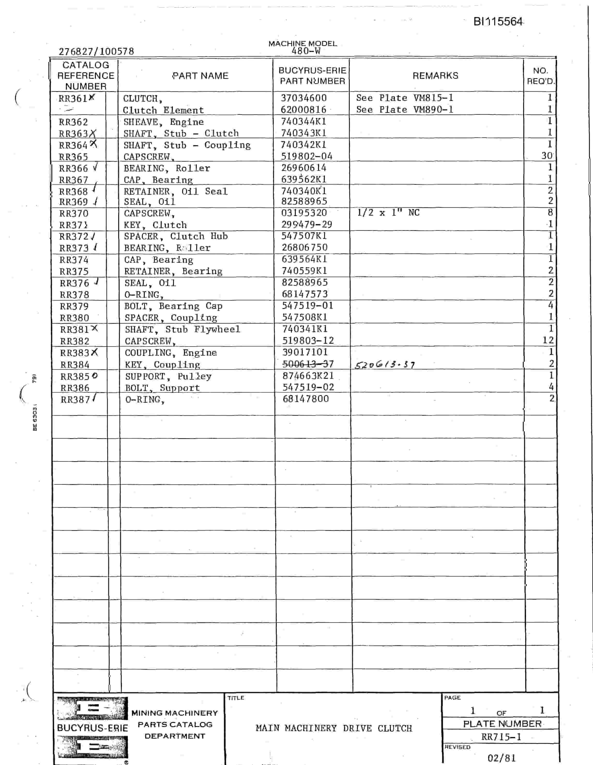 Bucyrus 480-W Technical Manual BI115564-2