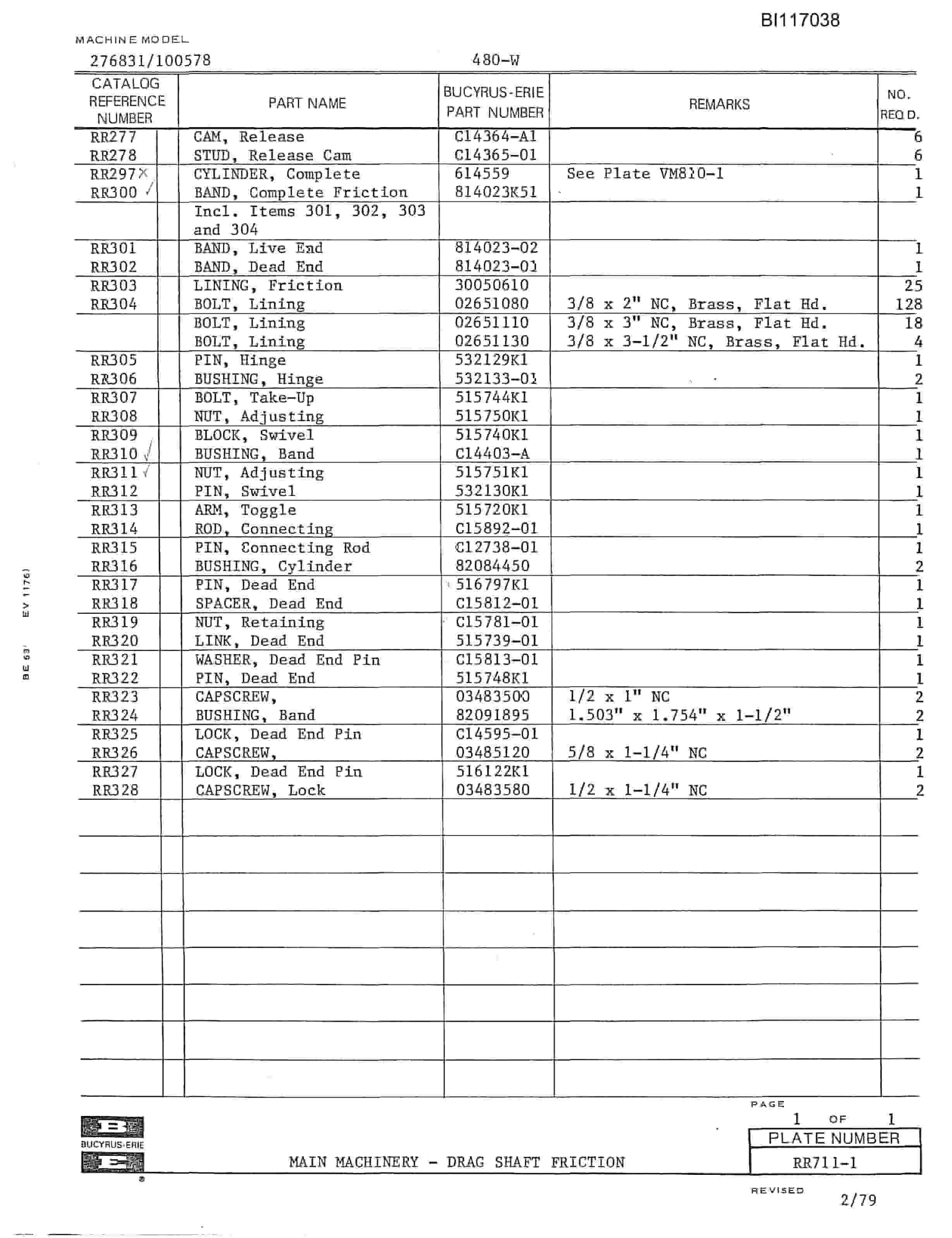 Bucyrus 480-W Walking Dragline Parts Catalog BI117038-5
