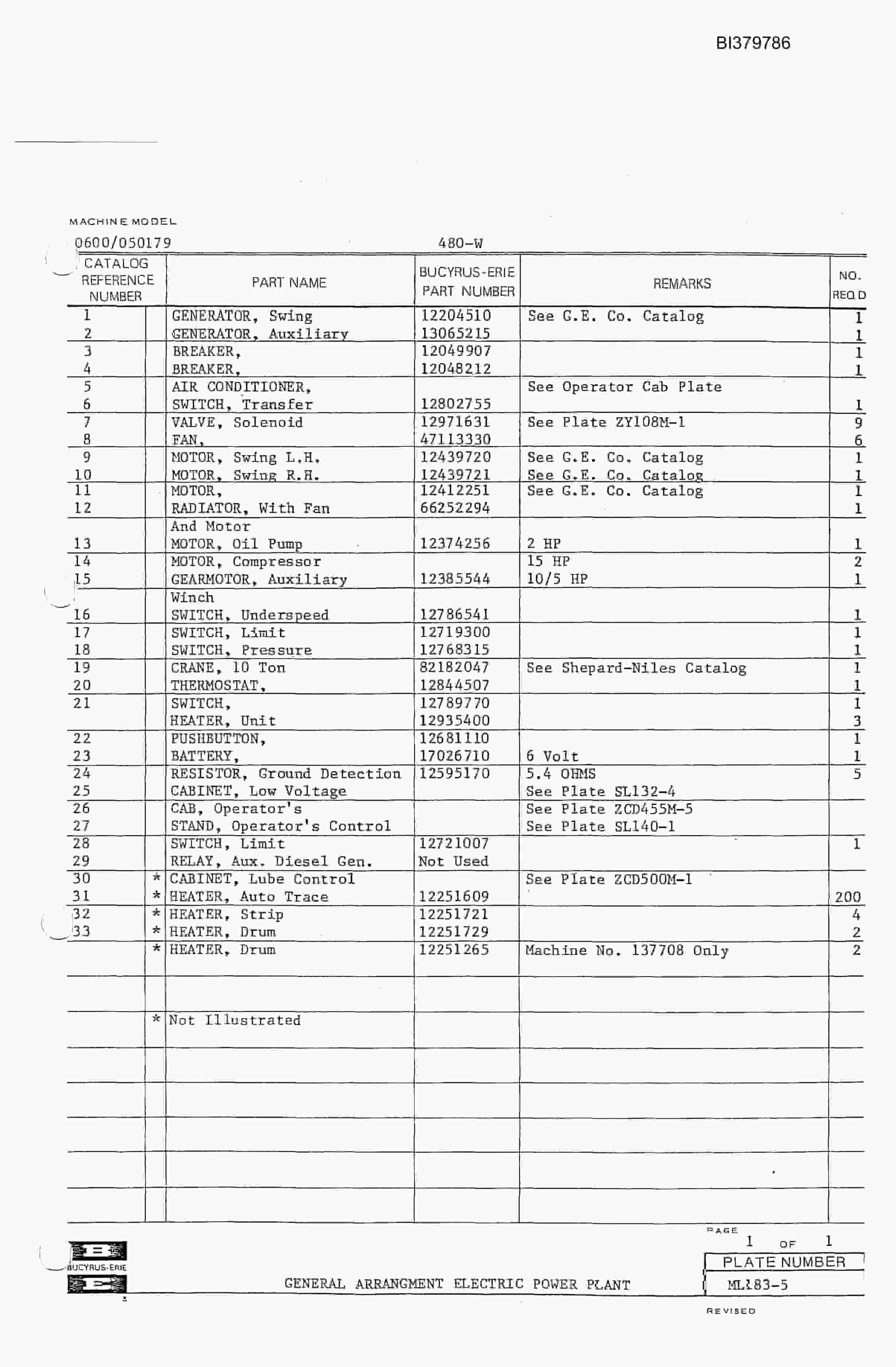 Bucyrus 480-W Walking Dragline Parts Catalog BI379786-5