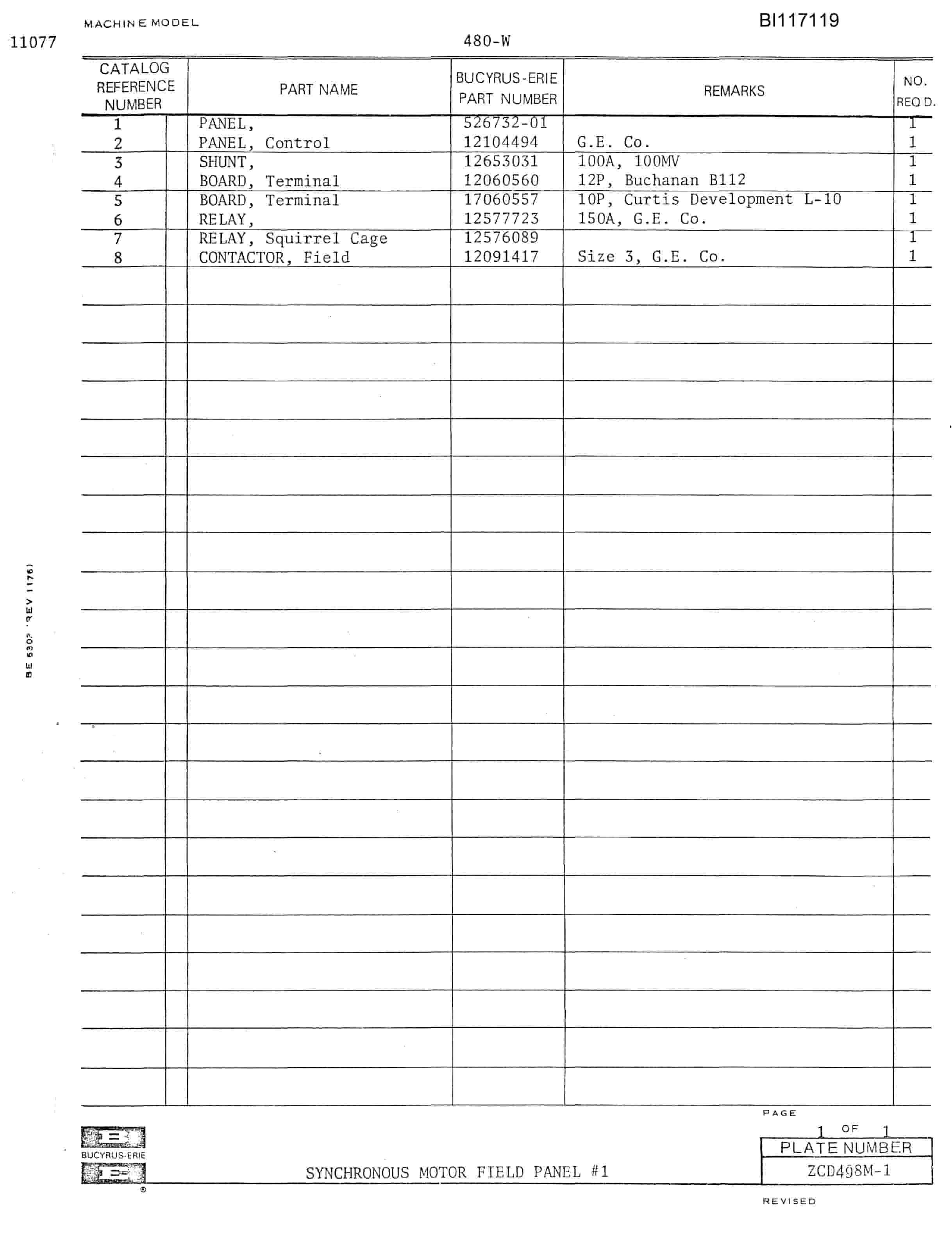 Bucyrus 480W Electrical Parts Catalog BI117119-5