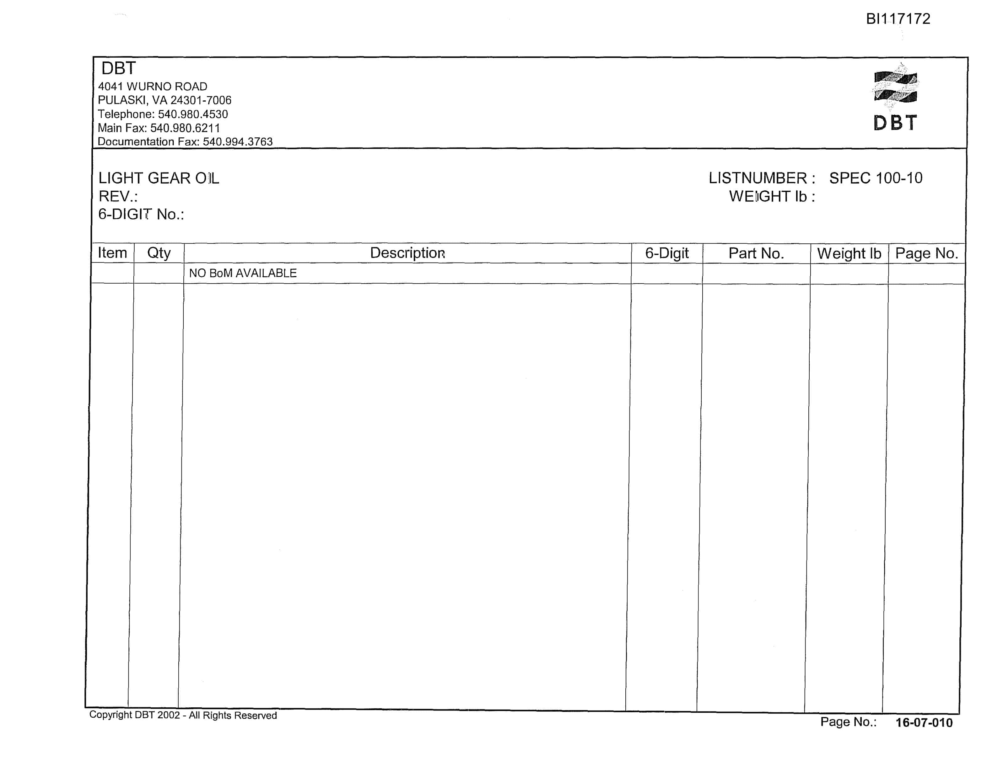 Bucyrus 488-2496 Parts Catalog BI117172-3