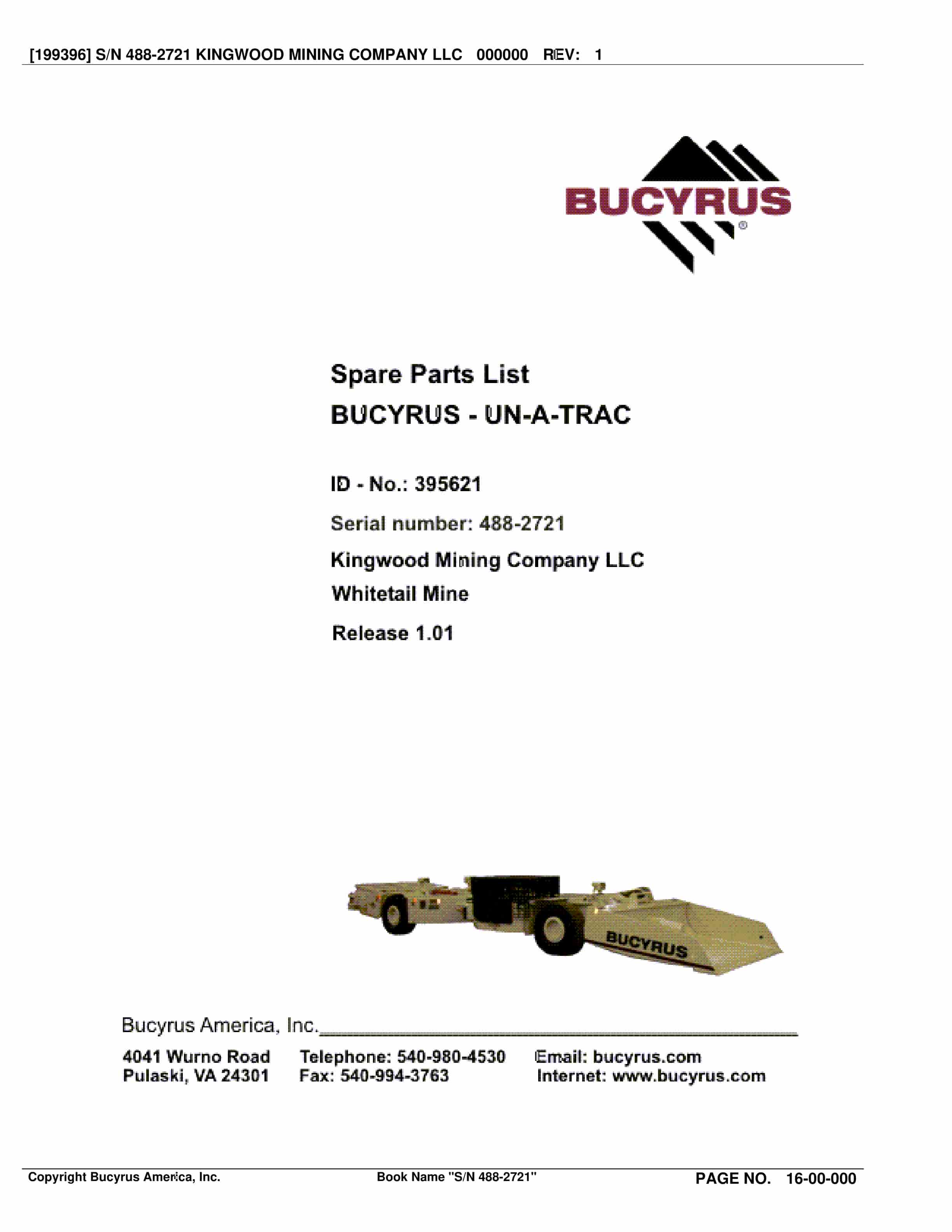 Bucyrus 488-2721 Kingwood Mining Company LLC Spare Parts List BI018946