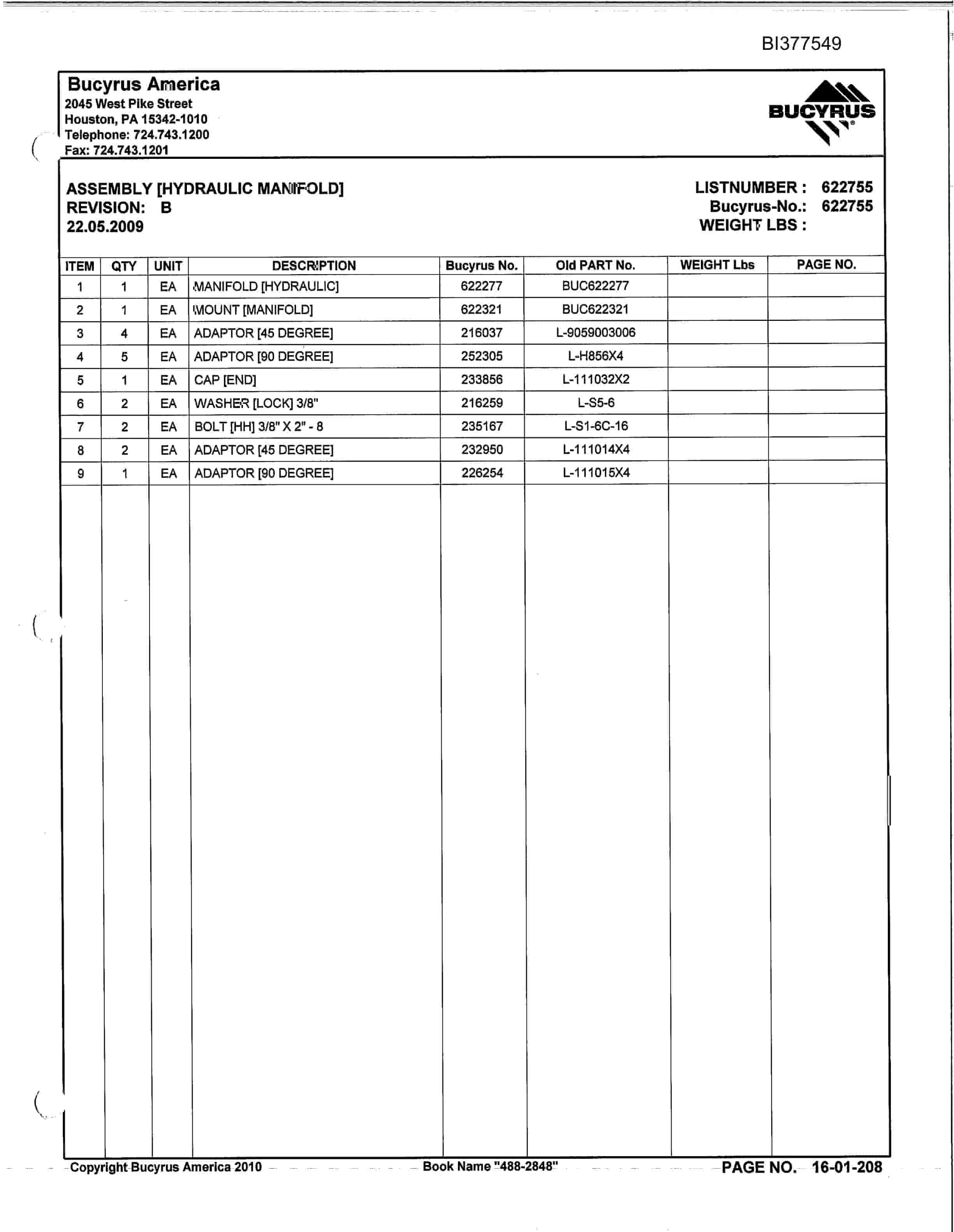 Bucyrus 488-2848 Un-A-Trac Parts Catalog BI377549-3