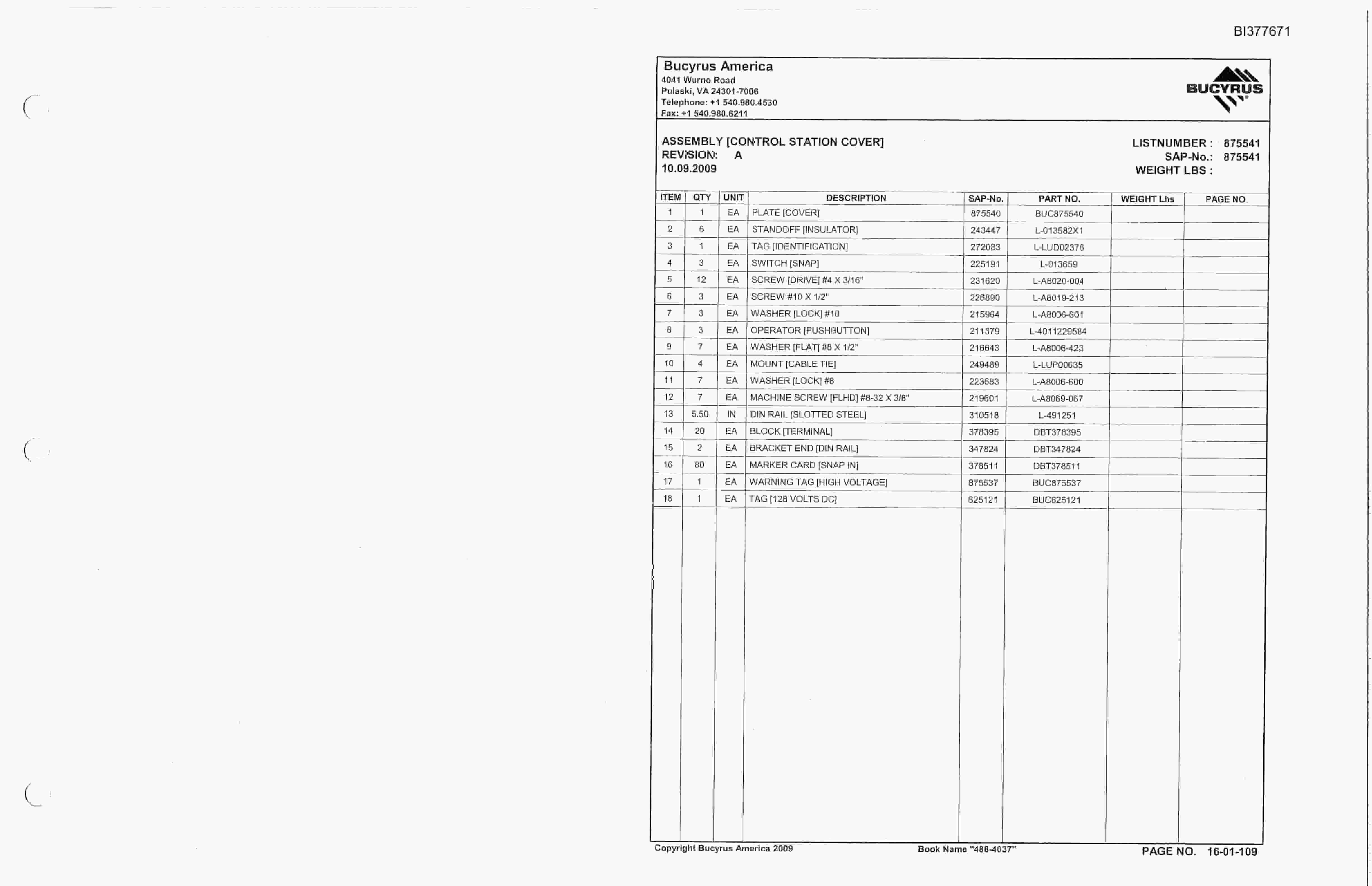 Bucyrus 488-4037 Un-A-Trac Parts Catalog BI377671-2