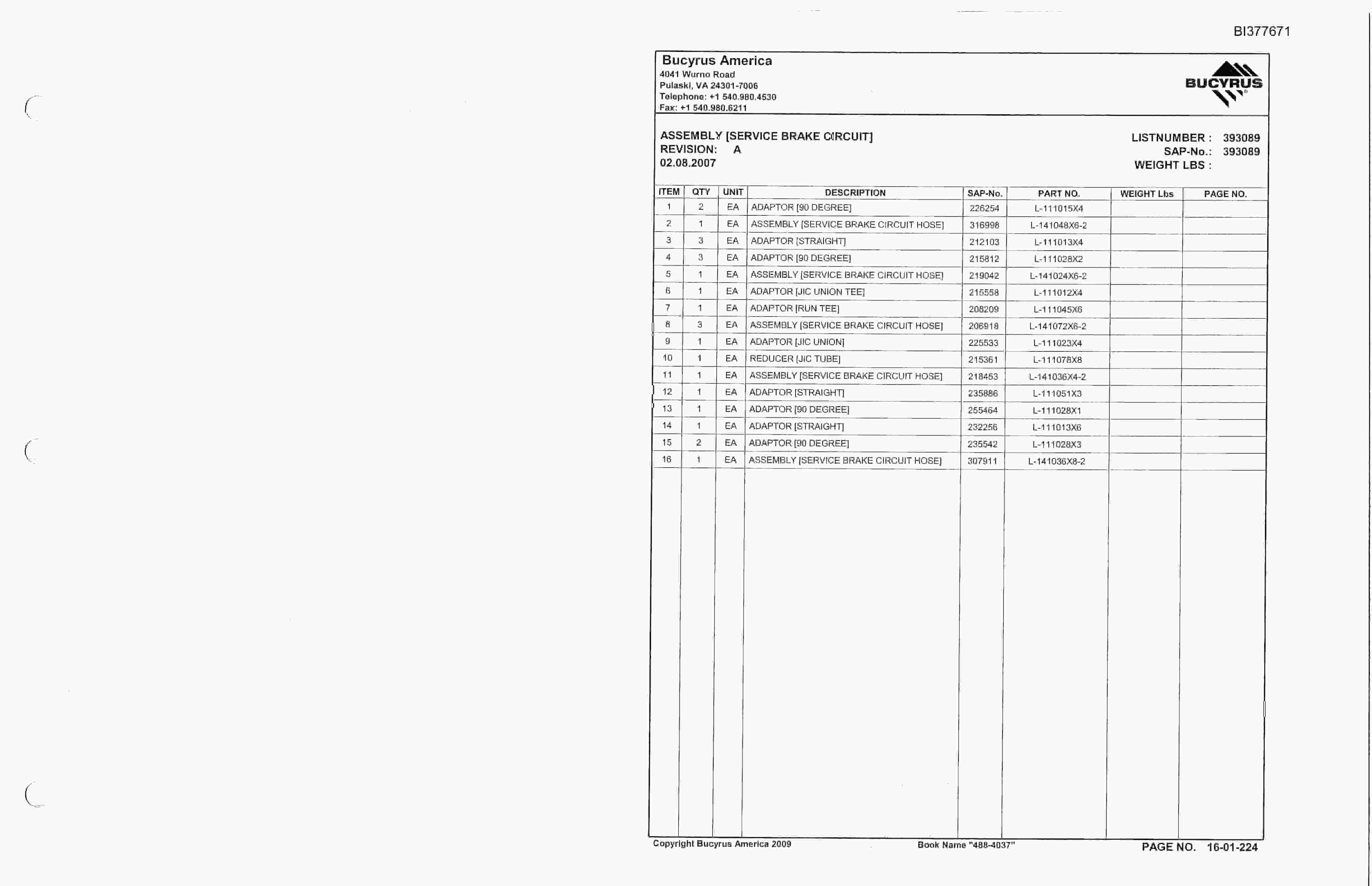 Bucyrus 488-4037 Un-A-Trac Parts Catalog BI377671-5