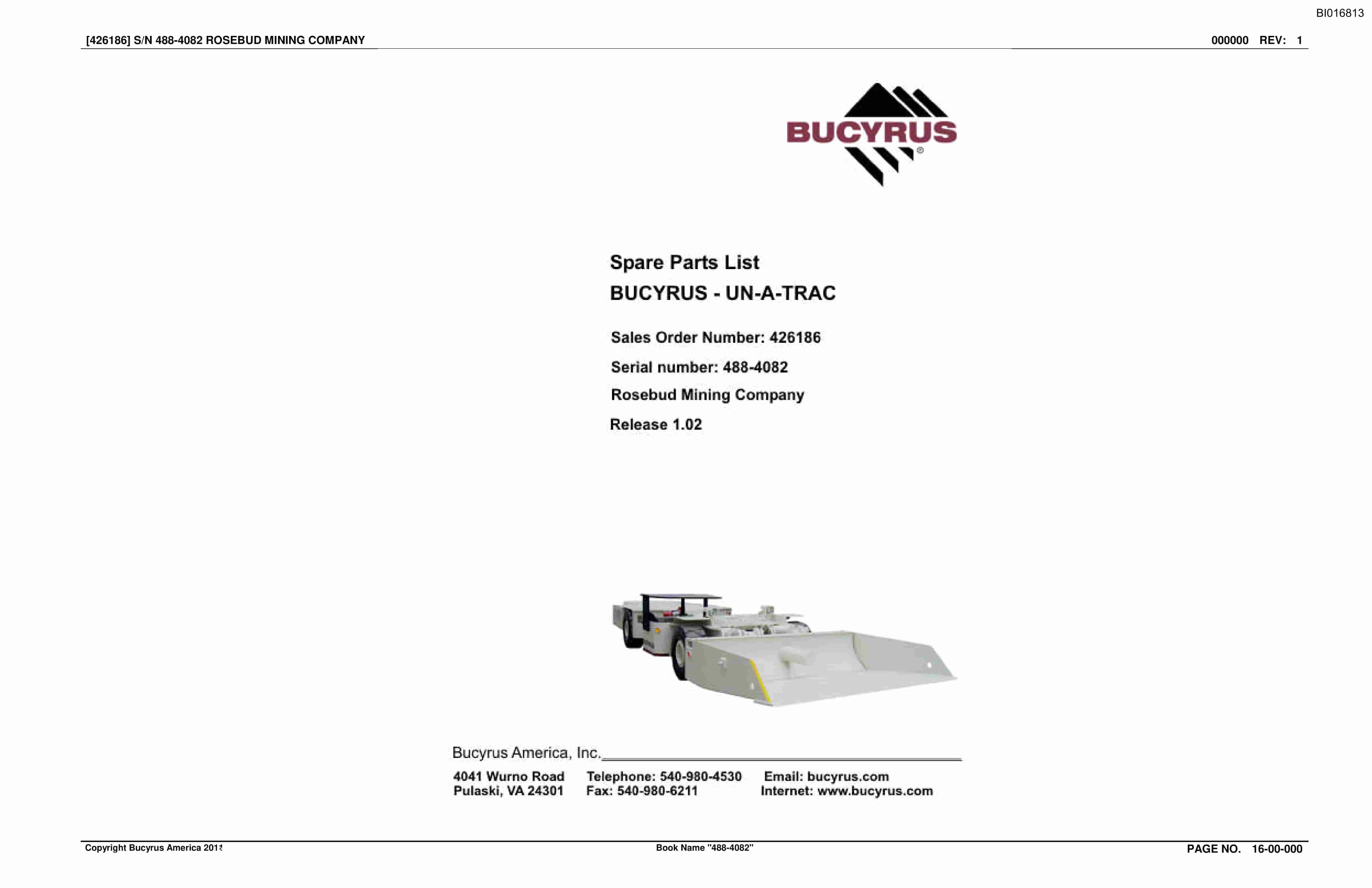 Bucyrus 488-4082 Rosebud Mining Company Spare Parts List BI016813