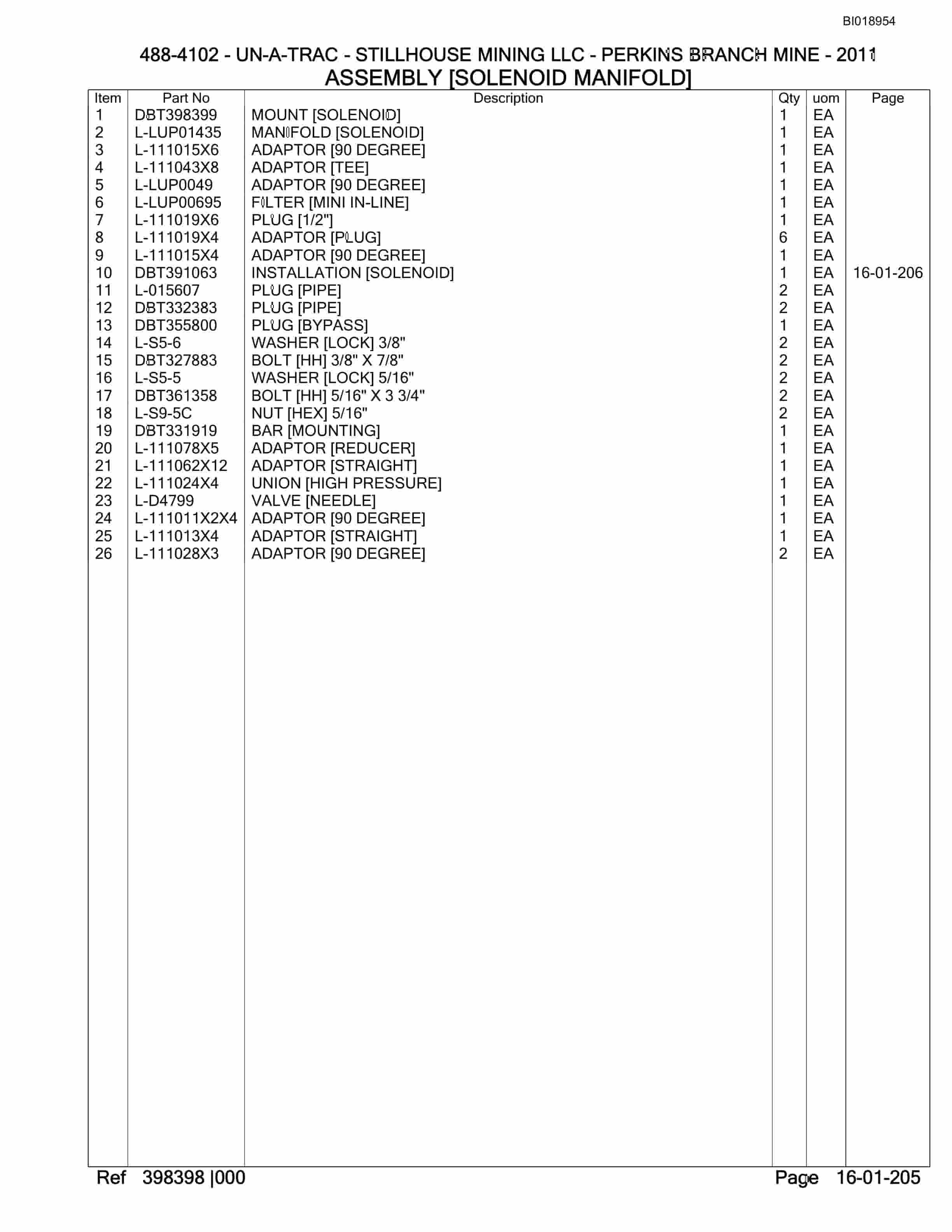 Bucyrus 488-4102 Stillhouse Mining LLC Spare Parts List BI018954-3