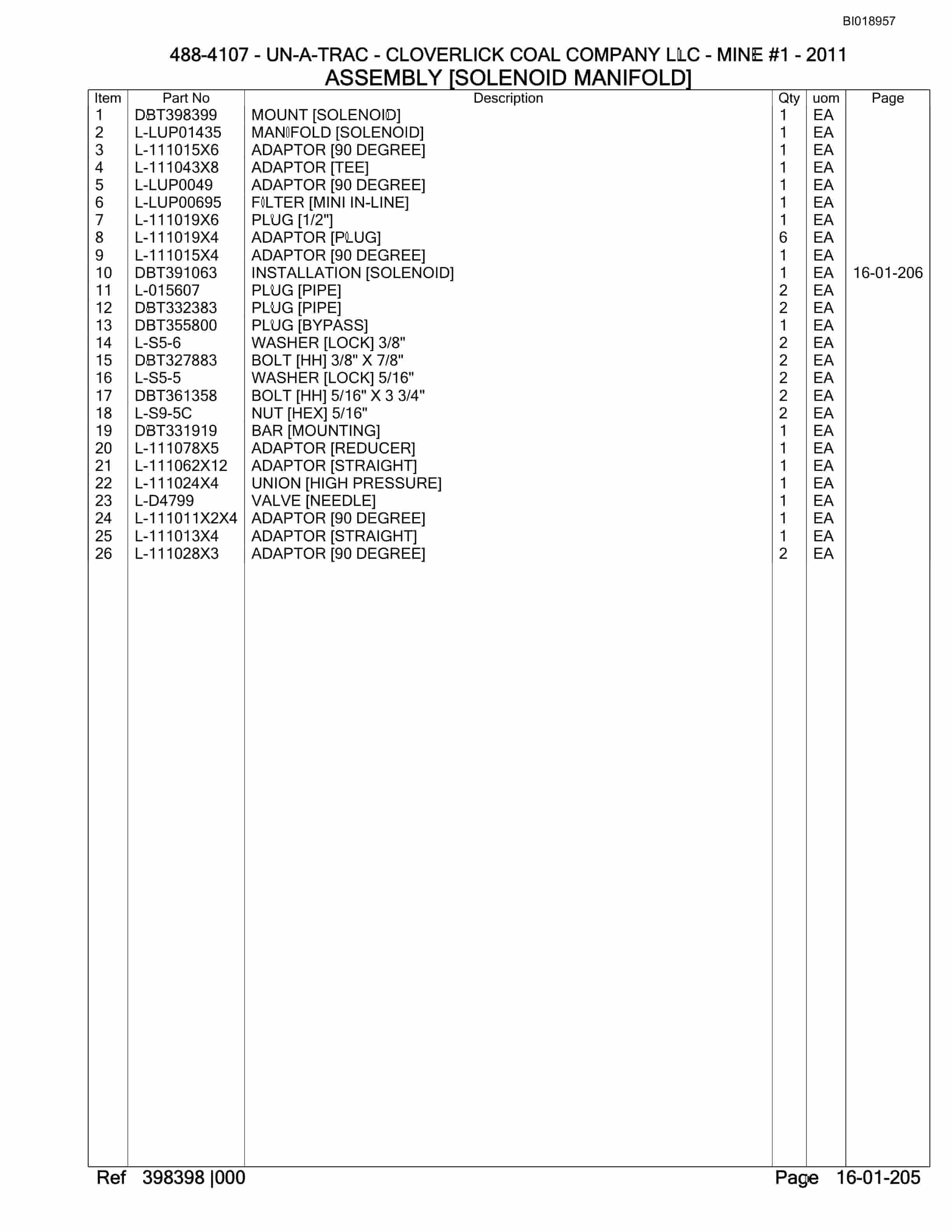 Bucyrus 488-4107 Cloverlick Coal Company LLC Spare Parts List BI018957-3