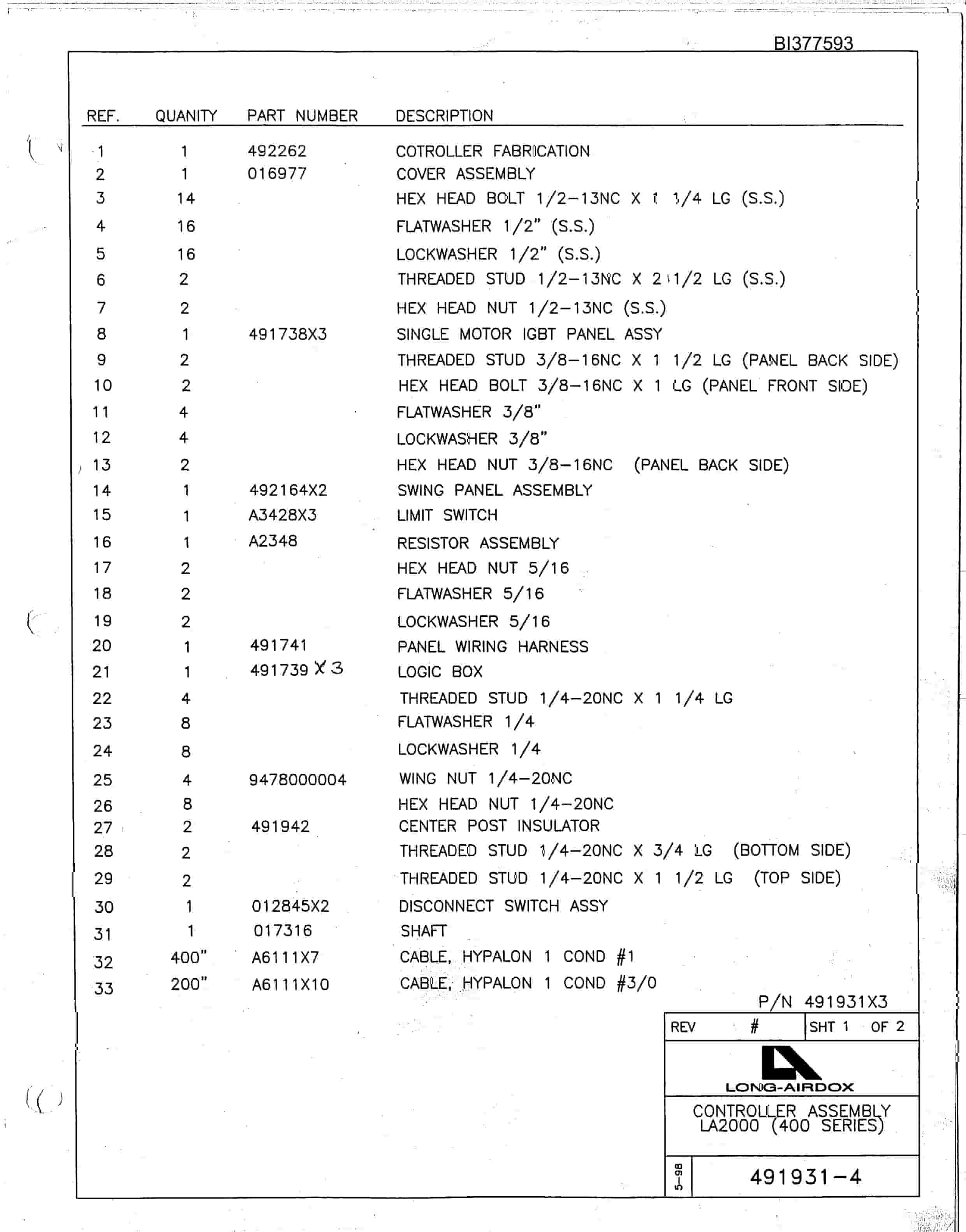 Bucyrus 488-6LA W-G.L.B.C Parts Catalog BI377593-2