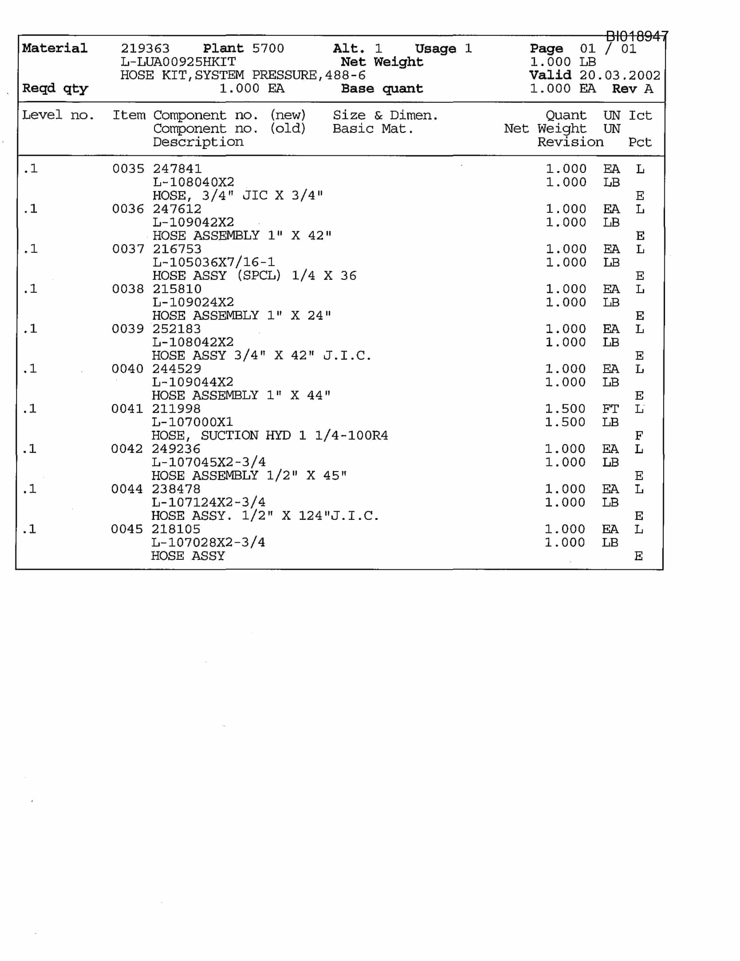 Bucyrus 488 Parts Catalog BI018947-2