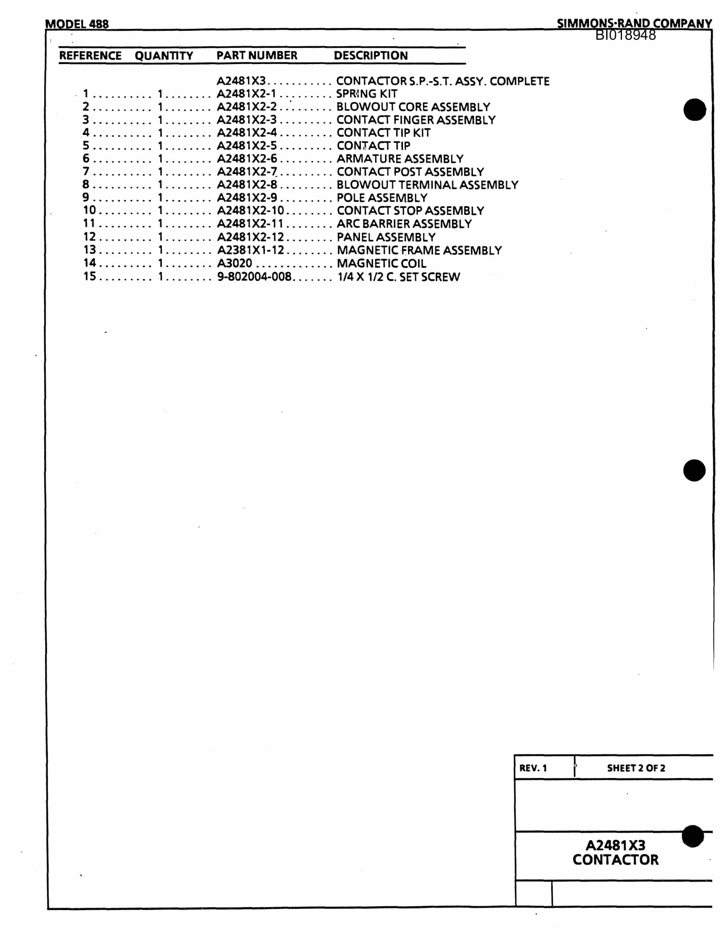 Bucyrus 488 Parts Catalog BI018948-2