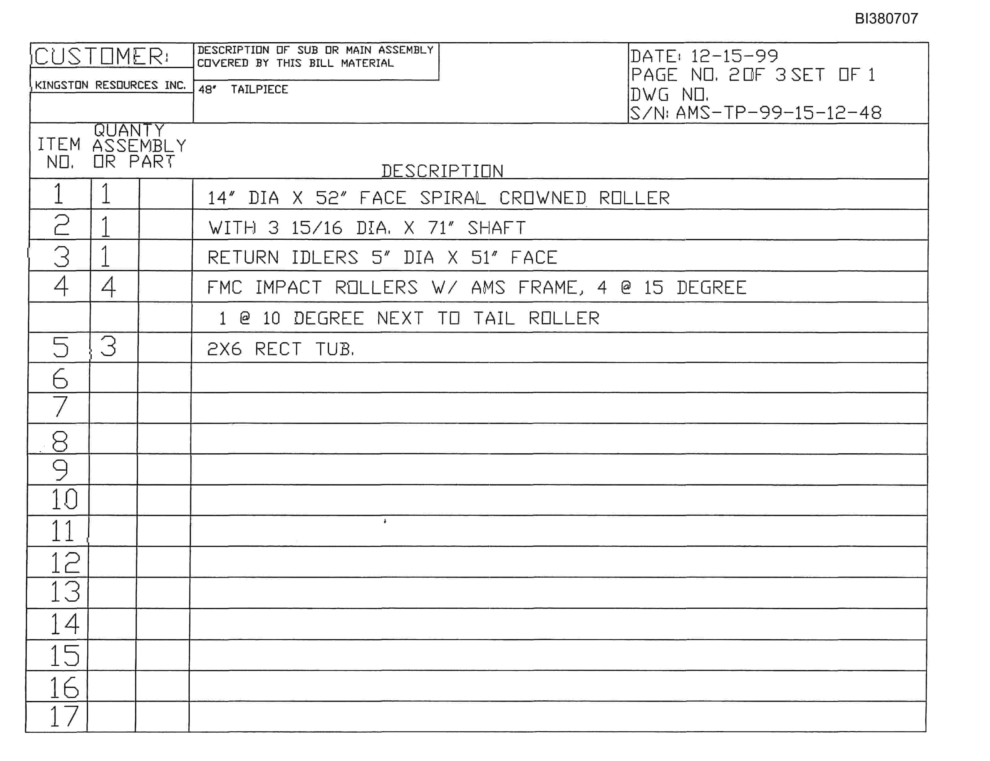 Bucyrus 48in, 19in Impact Tailpiece Parts Catalog BI380707-4