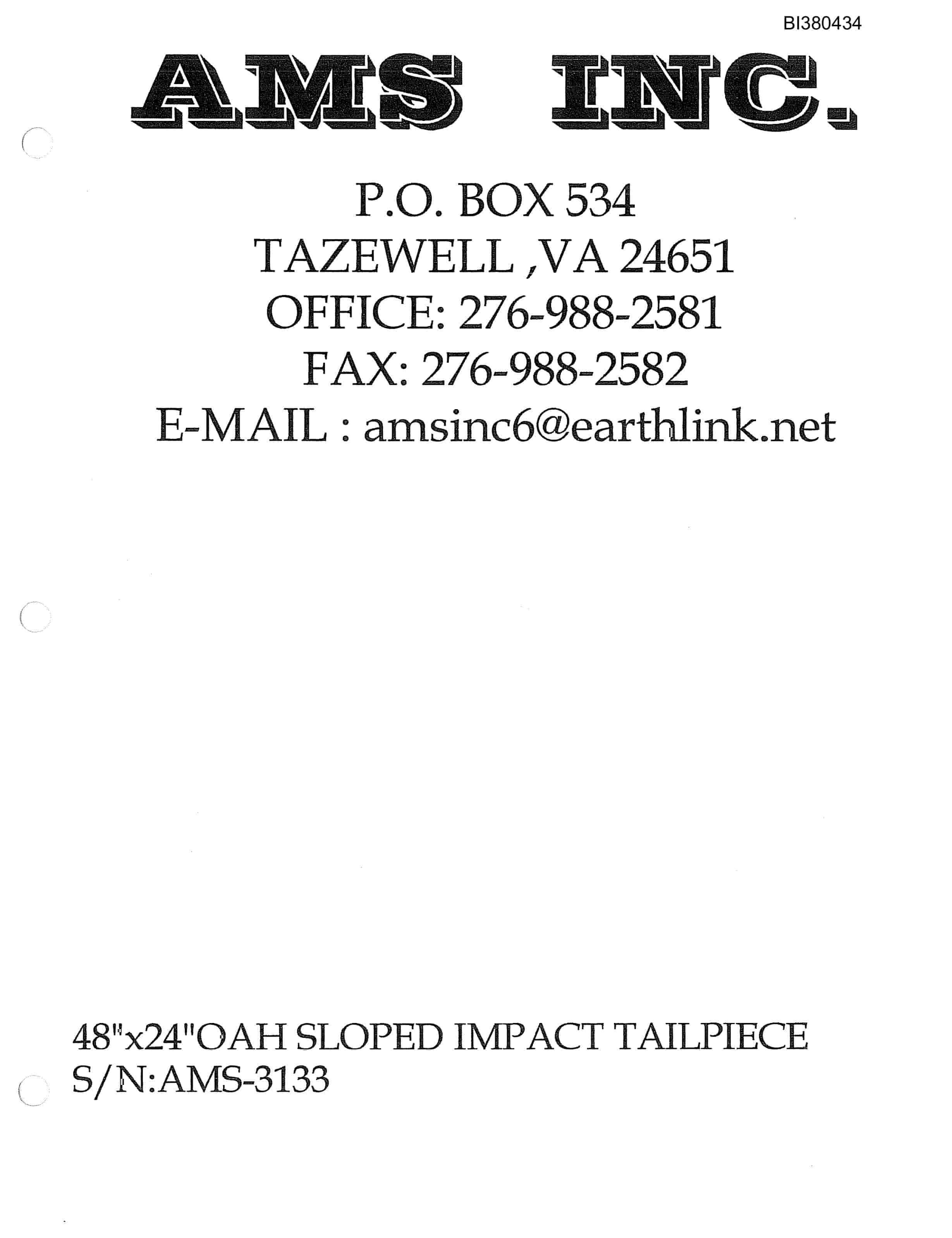 Bucyrus 48in AFDD 150HP Drive to OAH Sloped Impact Tailpiece, 25HP Compact Power Pack Parts Catalog BI380434-5