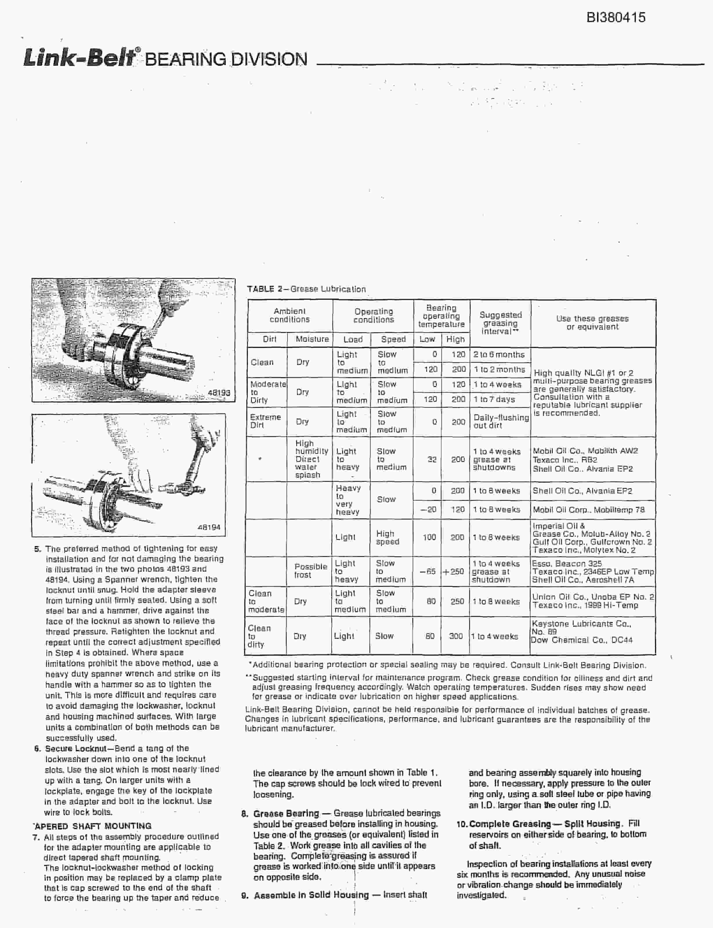 Bucyrus 48in AFDD 150HP, Take-Up, Tailpiece Parts Catalog BI380415-2