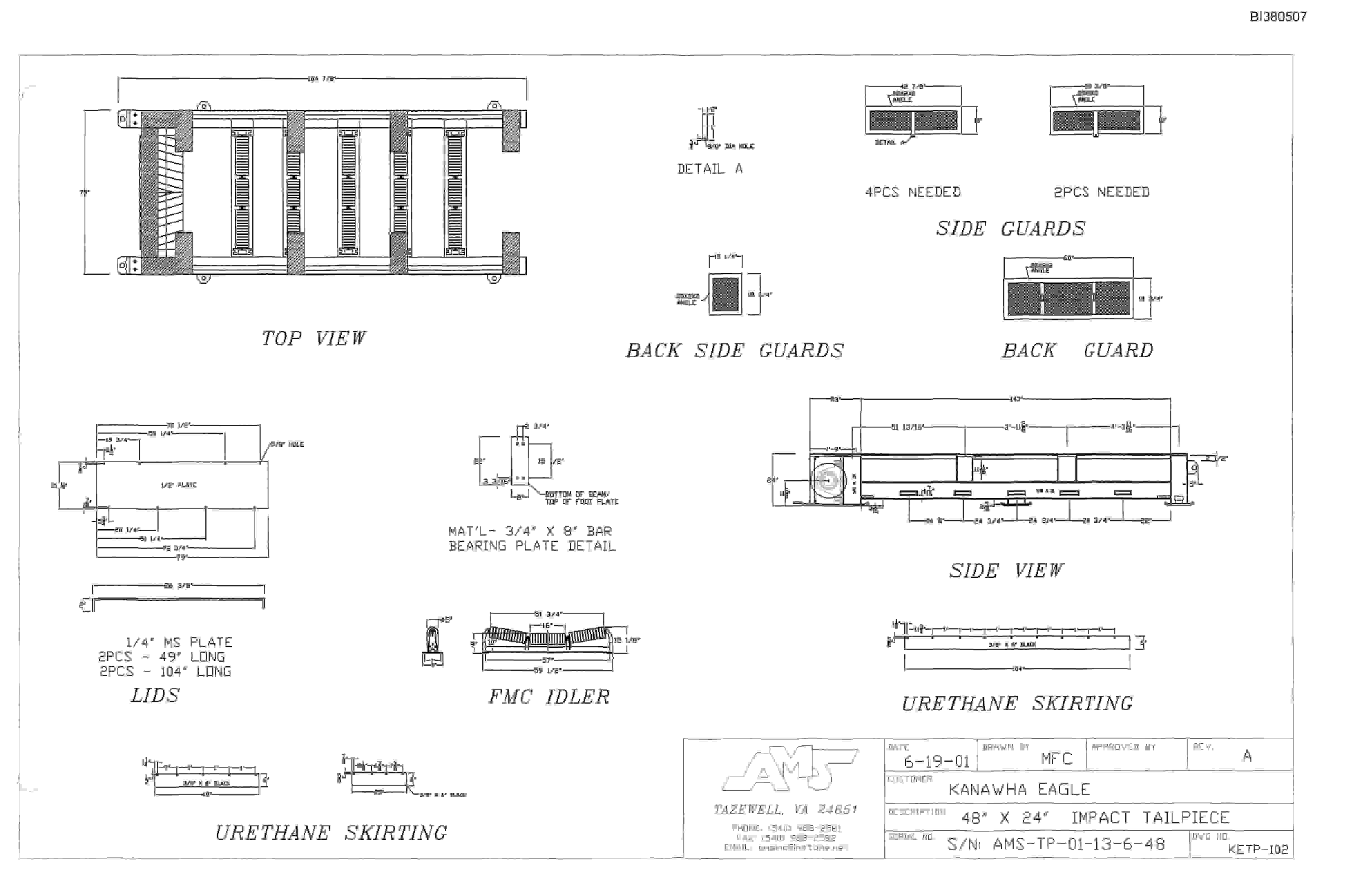 Bucyrus 48in AFDD 200HP, Tailpeace, Take-Up, Remote A-Frame Parts Catalog BI380507-3