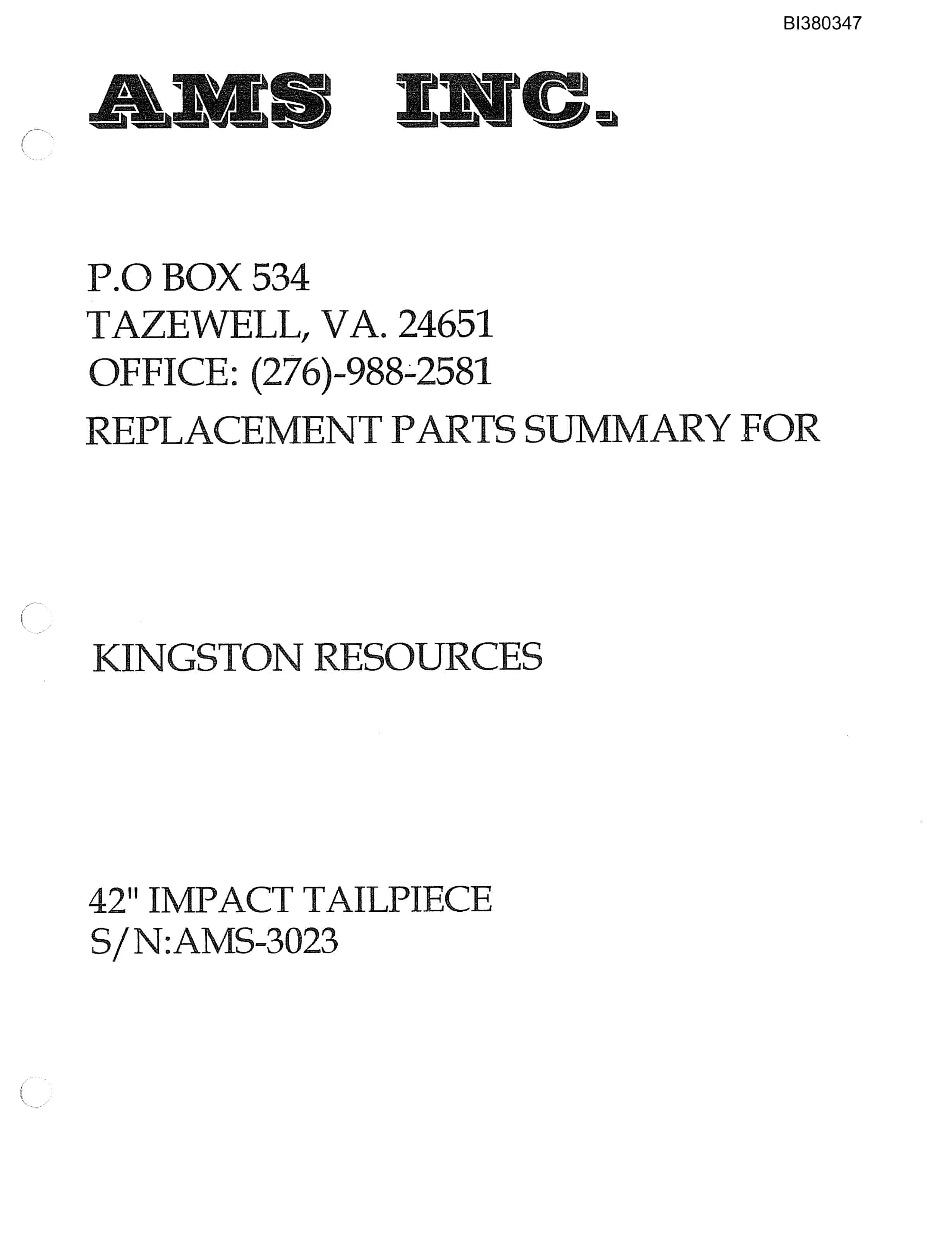Bucyrus 48in AFDD 250HP Drive, Take-Up, 42in Impact Tailpiece Parts Catalog BI380347-2