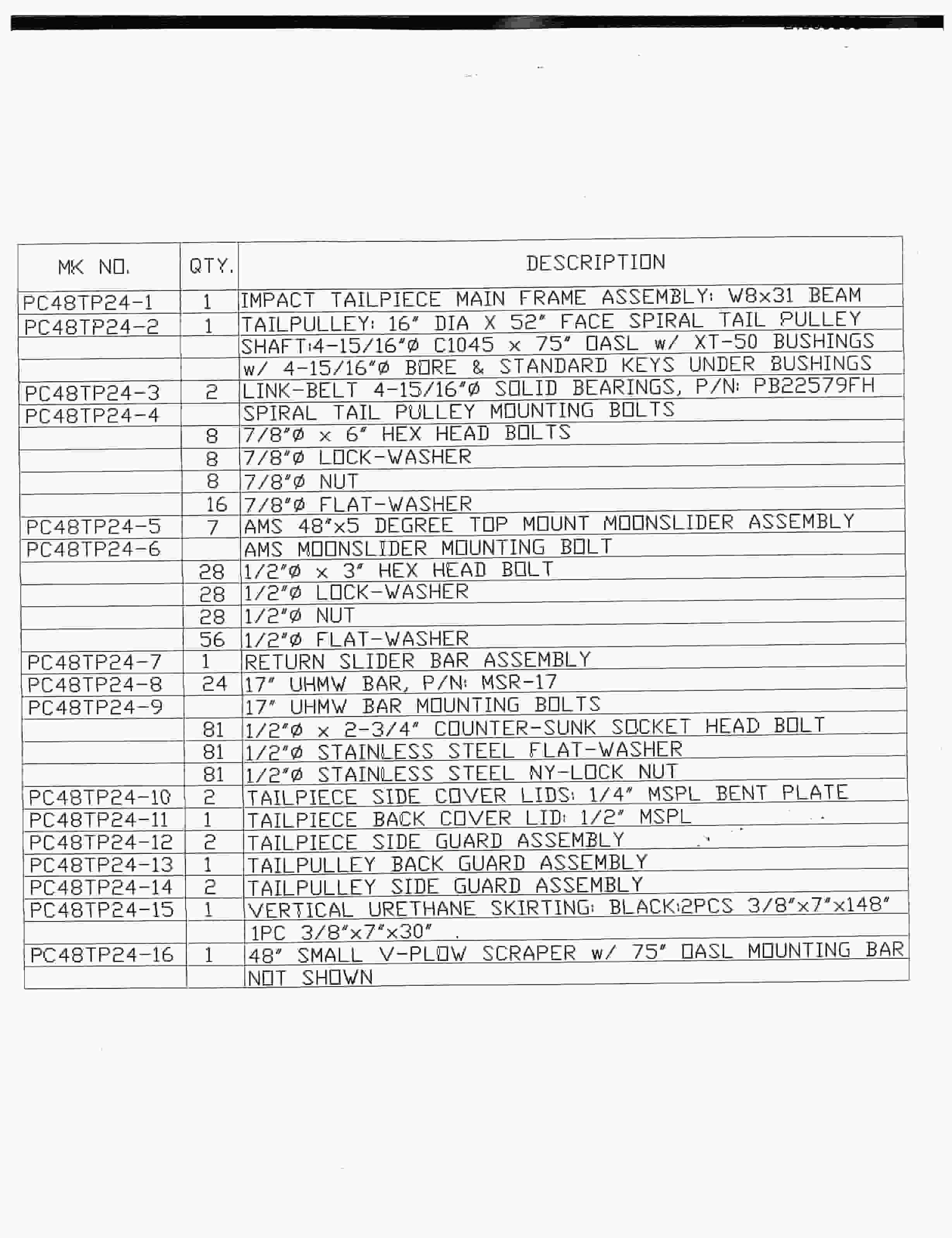 Bucyrus 48in AFSD 300HP Drive, Impact Tailpeace Parts Catalog BI380669-4