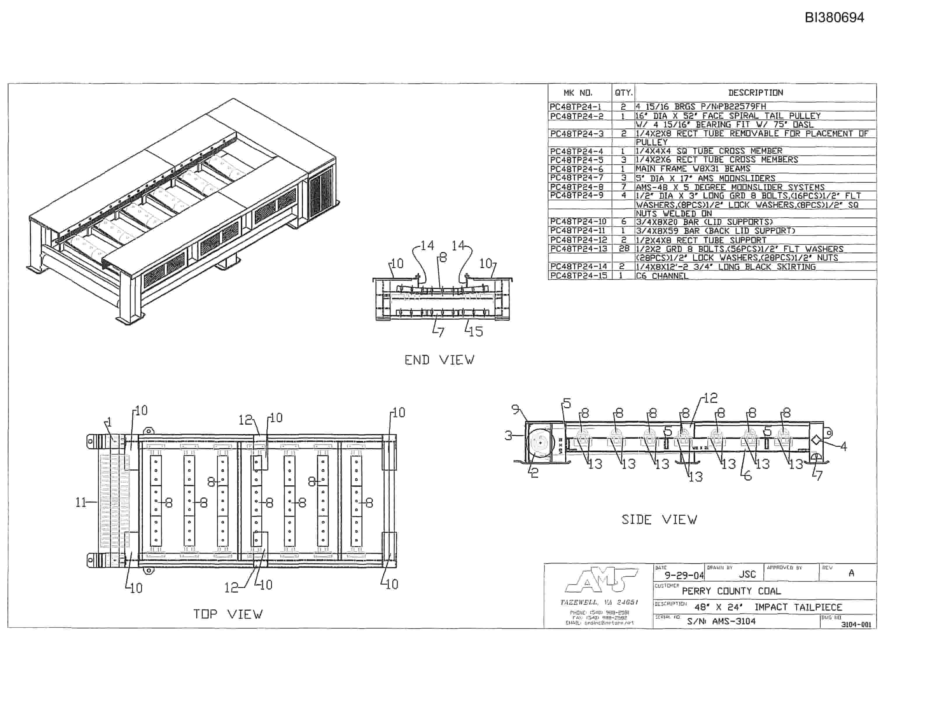 Bucyrus 48in AFSD 300HP Drive, Impact Tailpeace Parts Catalog BI380694-5