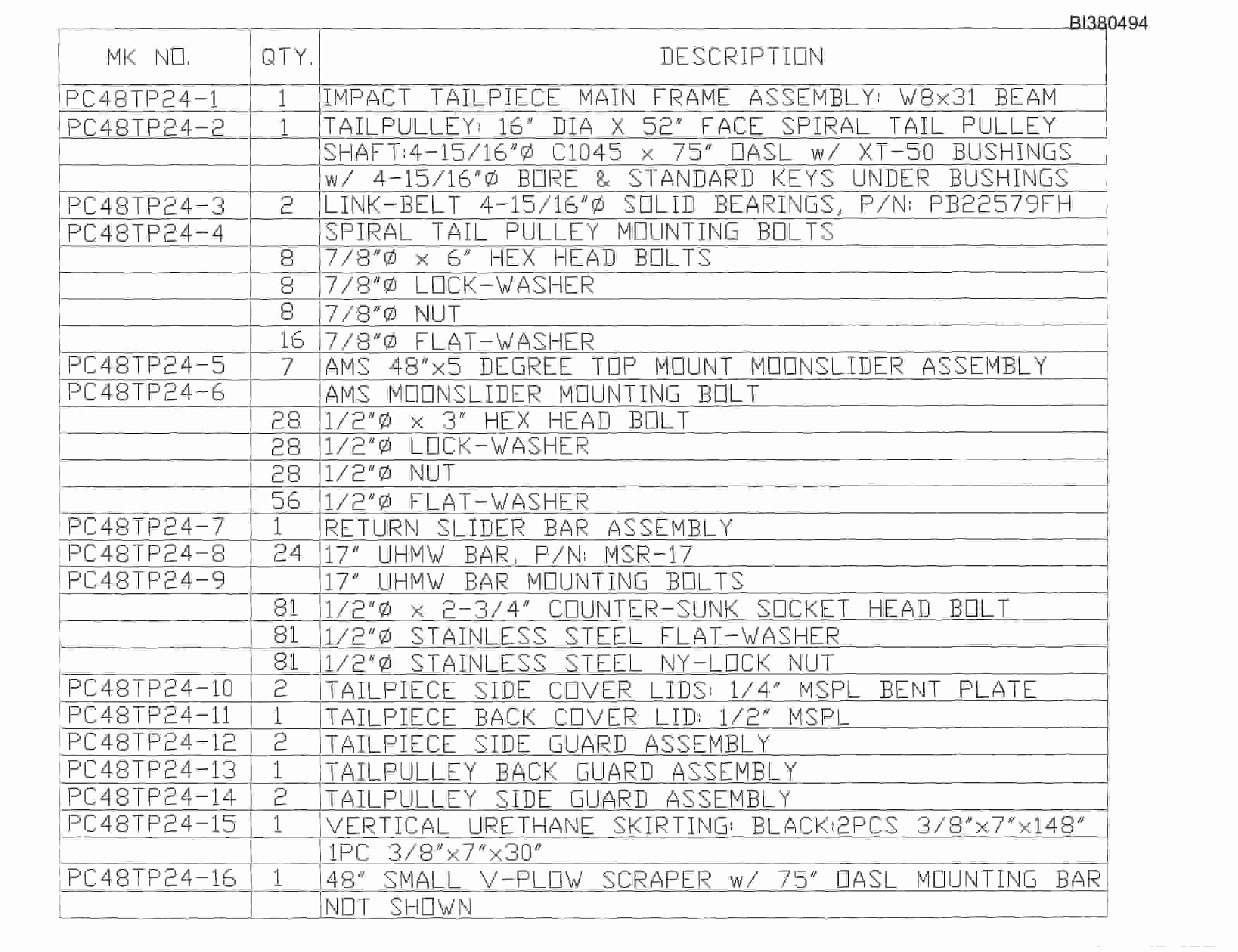 Bucyrus 48in AFSD 300HP Drive, Impact Tailpiece Parts Catalog BI380494-4