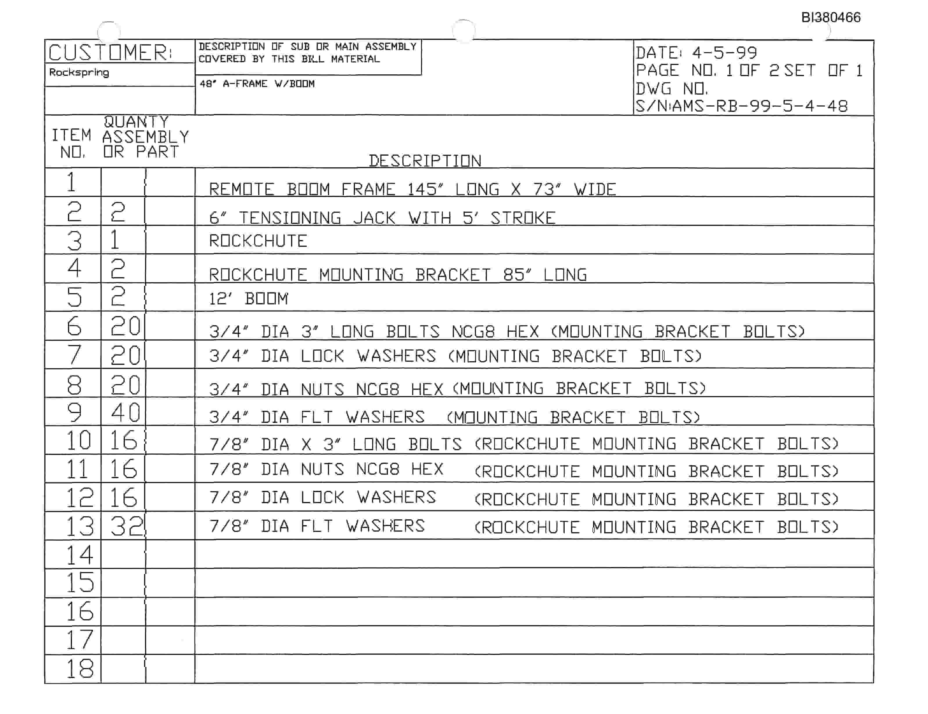 Bucyrus 48in Dual 200HP Drive Parts Catalog BI380466-5