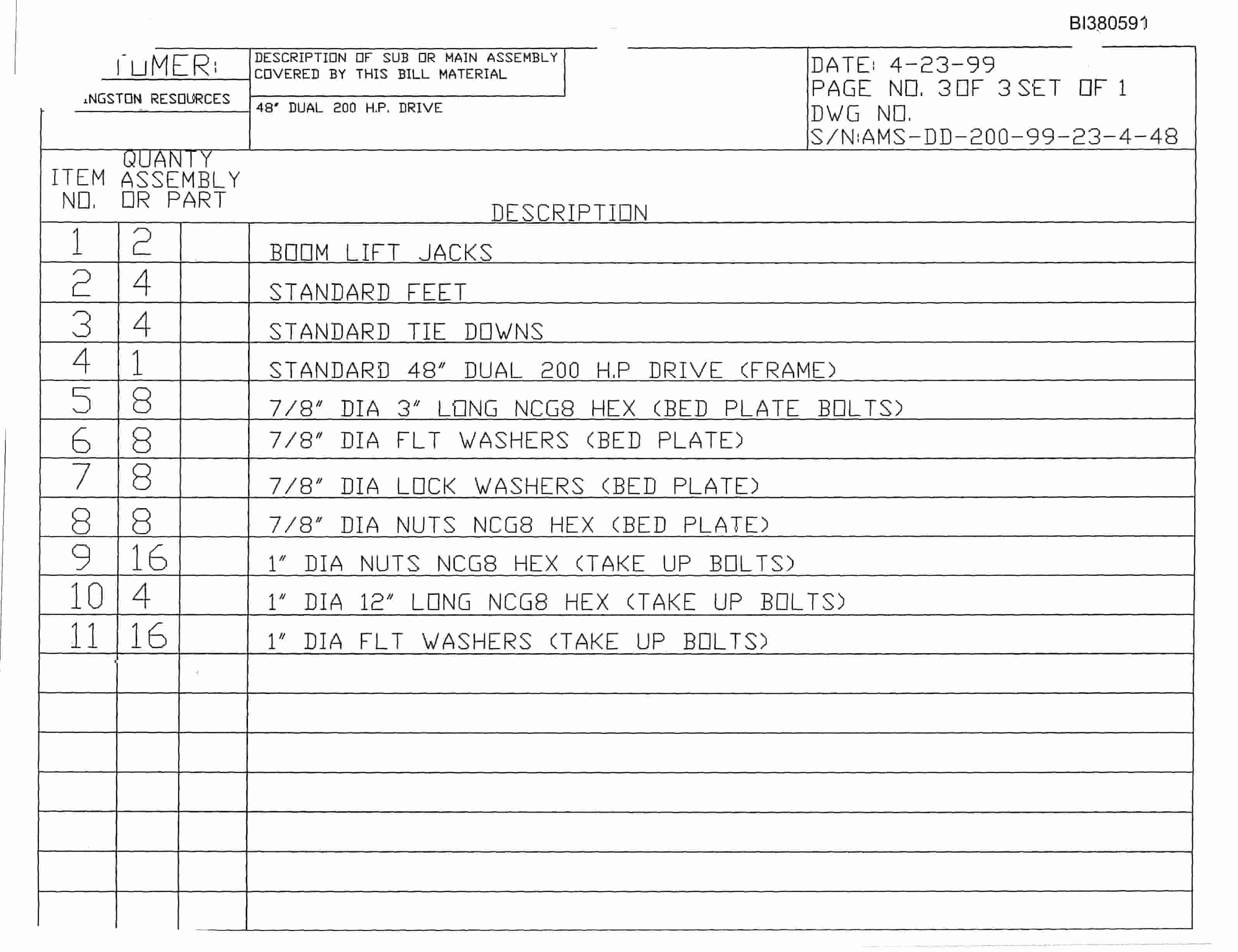 Bucyrus 48in Dual 200HP Drive Parts Catalog BI380591-4