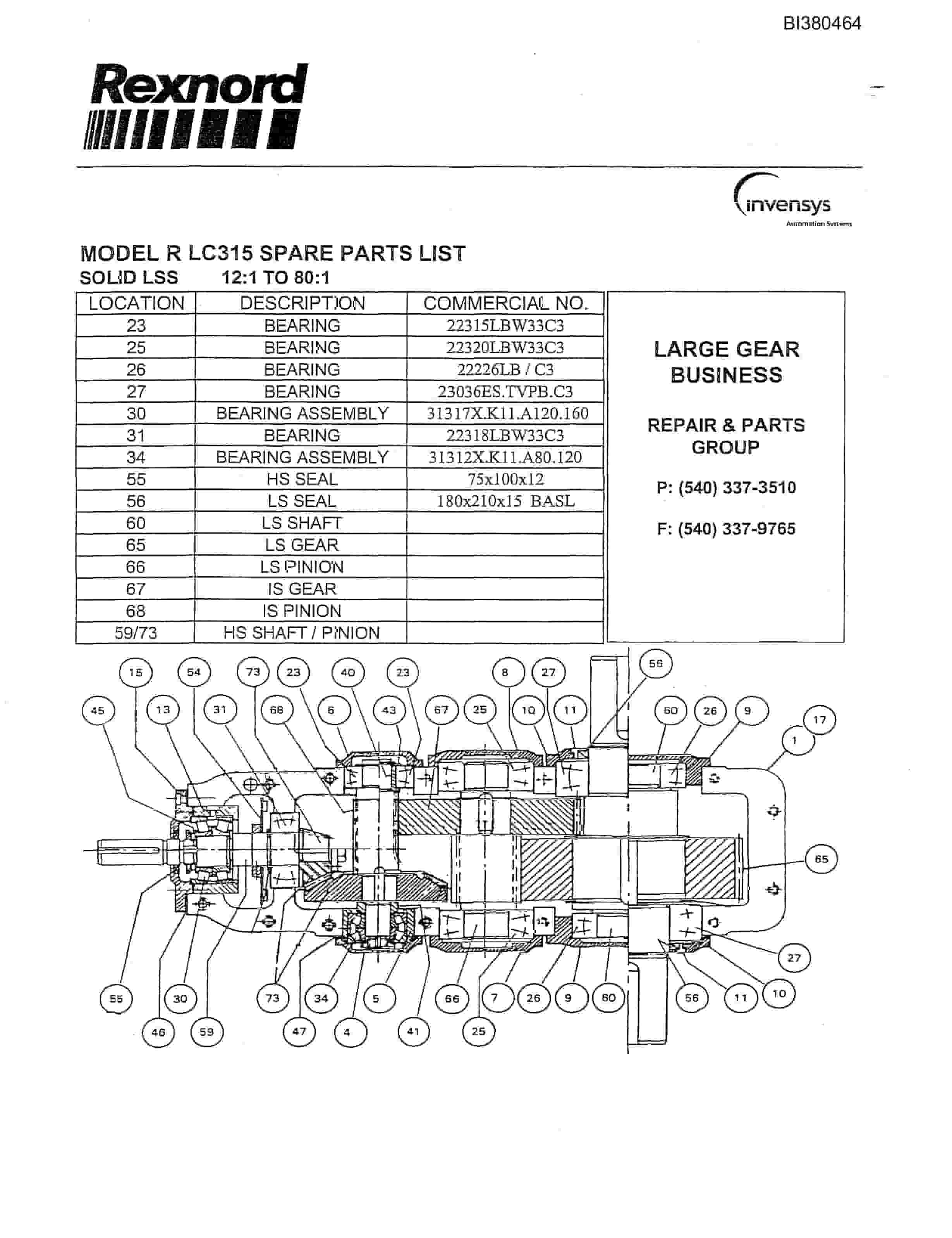Bucyrus 48in Dual Drive 200HP, Tailpiece, Take-Up Parts Catalog BI380464-3