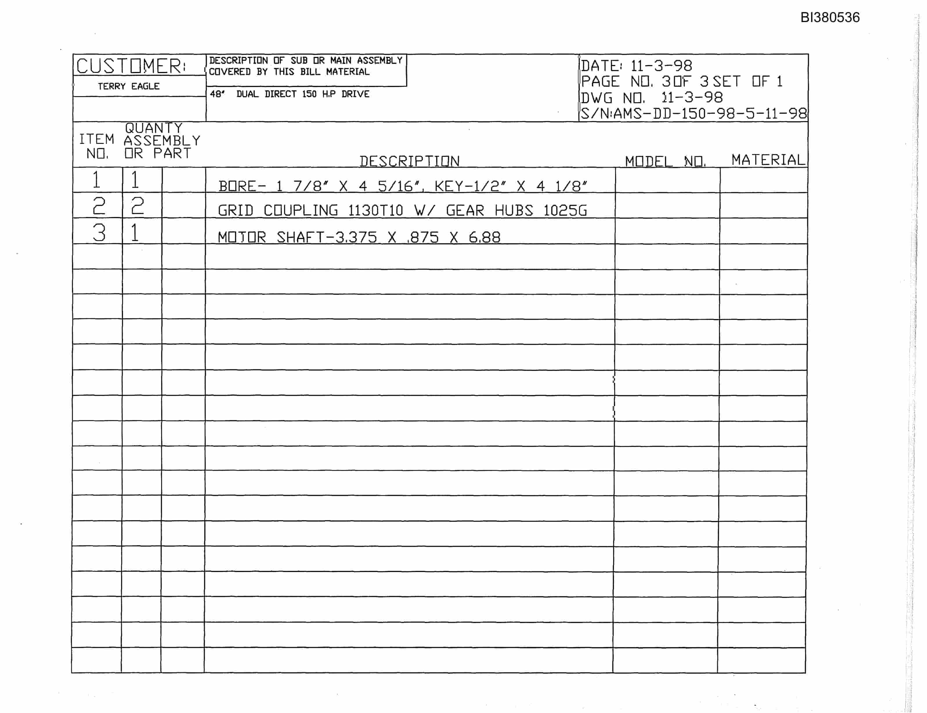 Bucyrus 48in Dual Drive Parts Catalog BI380536-5