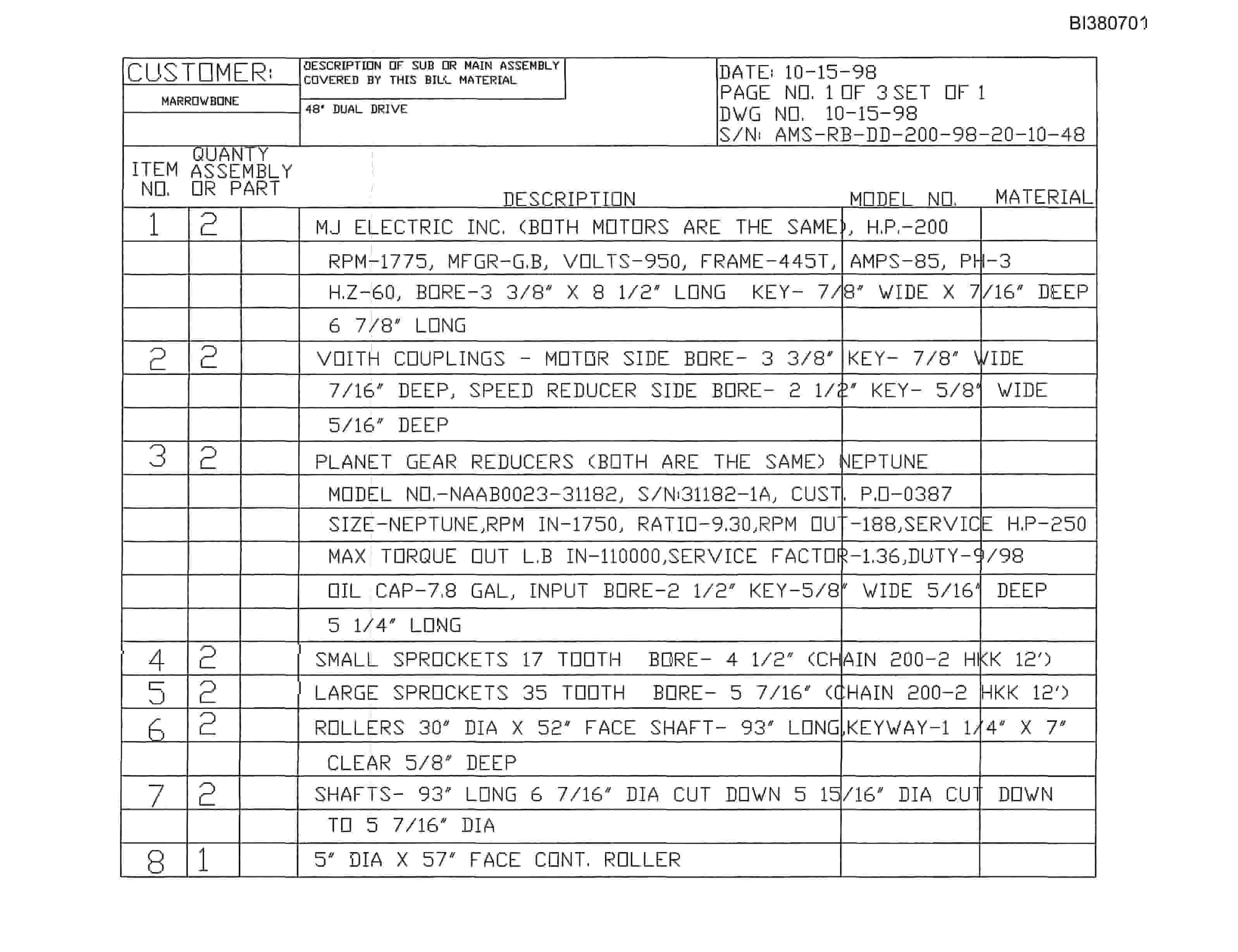 Bucyrus 48in Dual Drive Parts Catalog BI380701-2