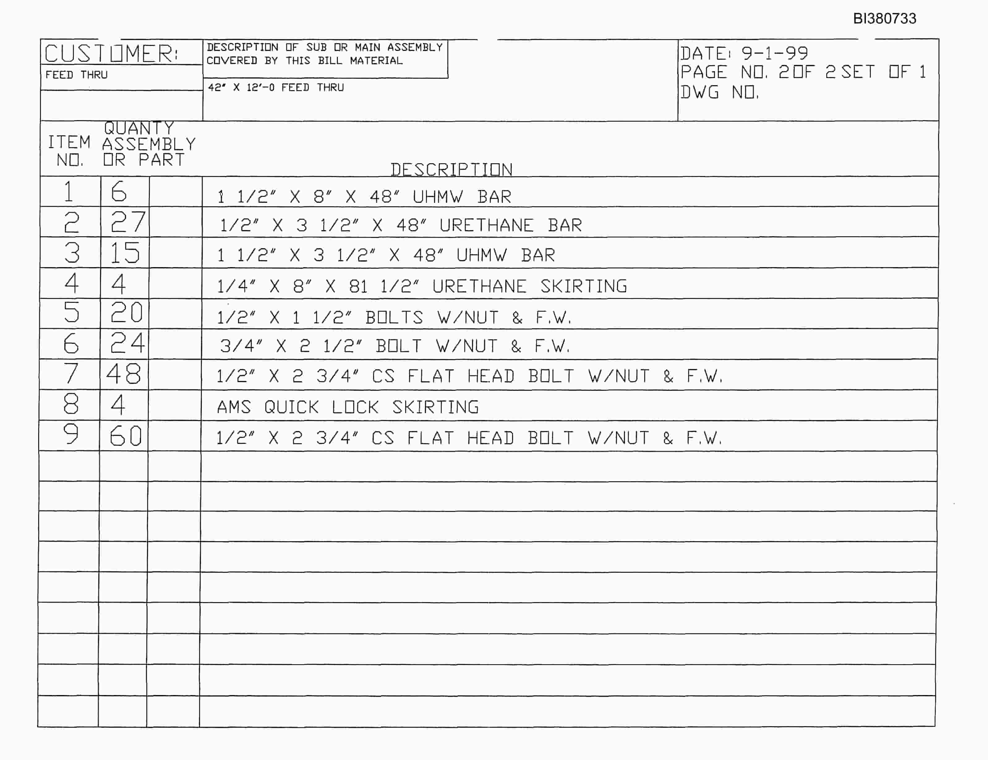 Bucyrus 48in Feed Thru Parts Catalog BI380733-3