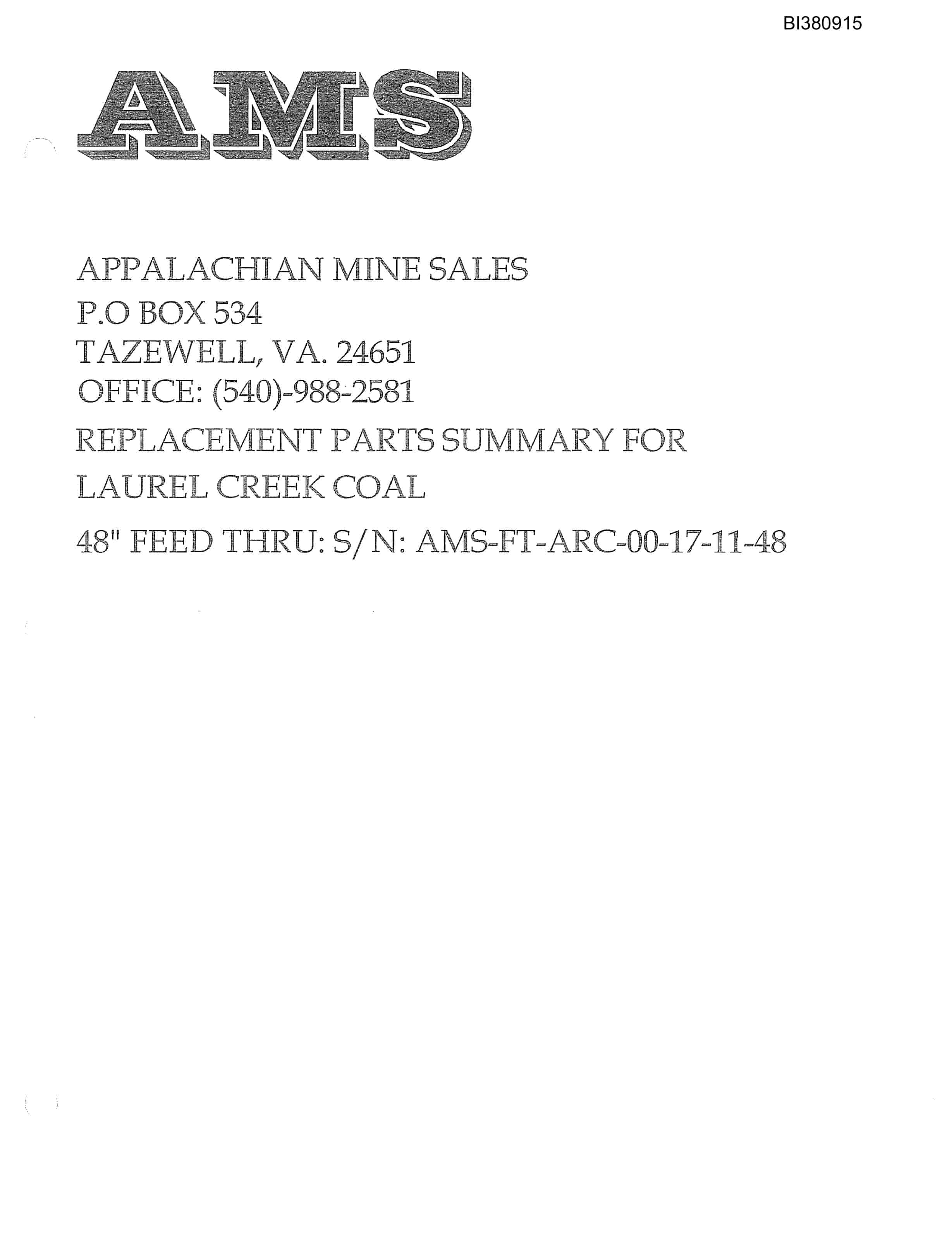 Bucyrus 48in Feed Thru Parts Catalog BI380915-4