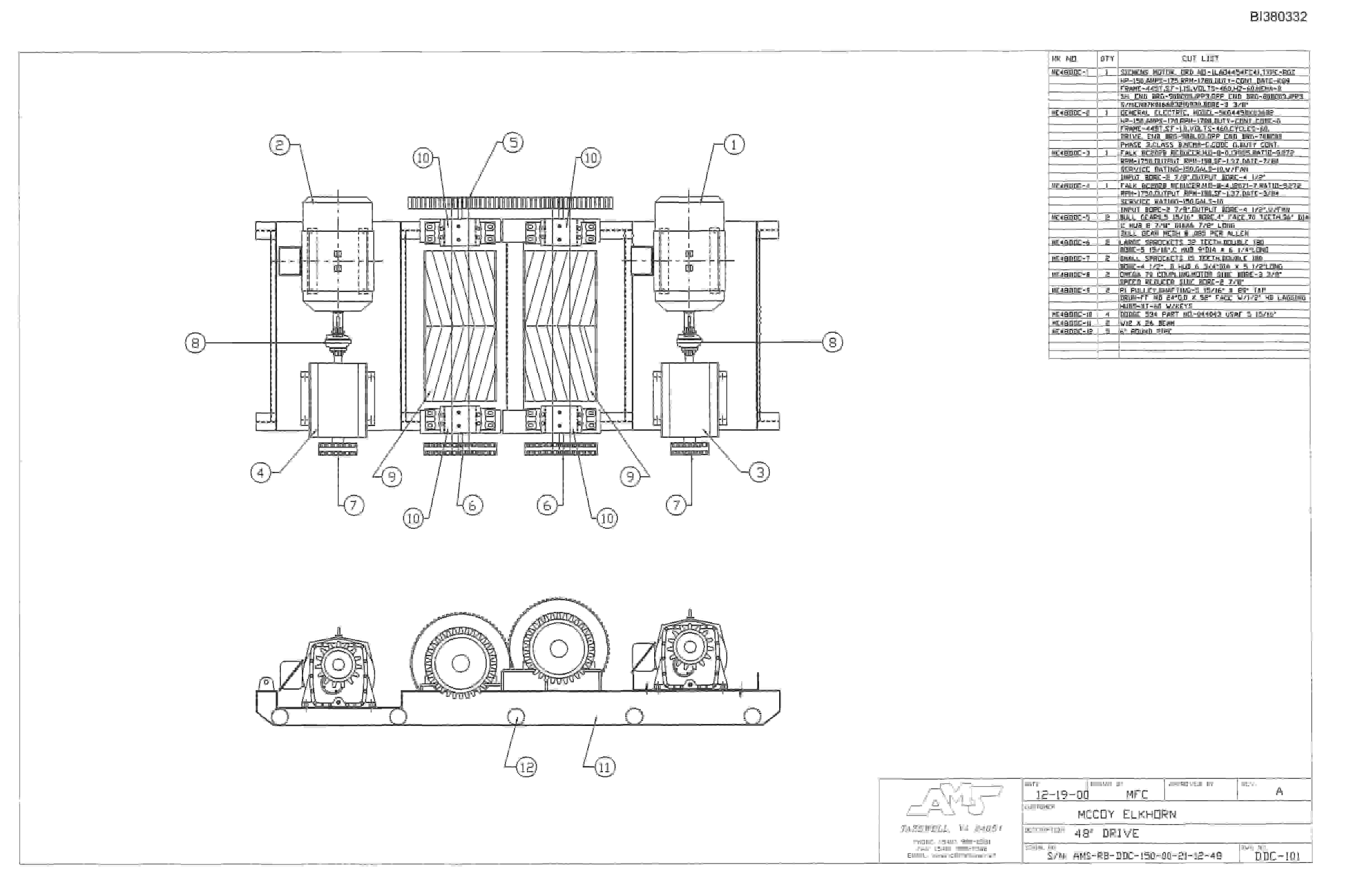 Bucyrus 48in Feed Thru, Tailpiece, Rebuilt Dual Chain Drive Parts Catalog BI380332-4