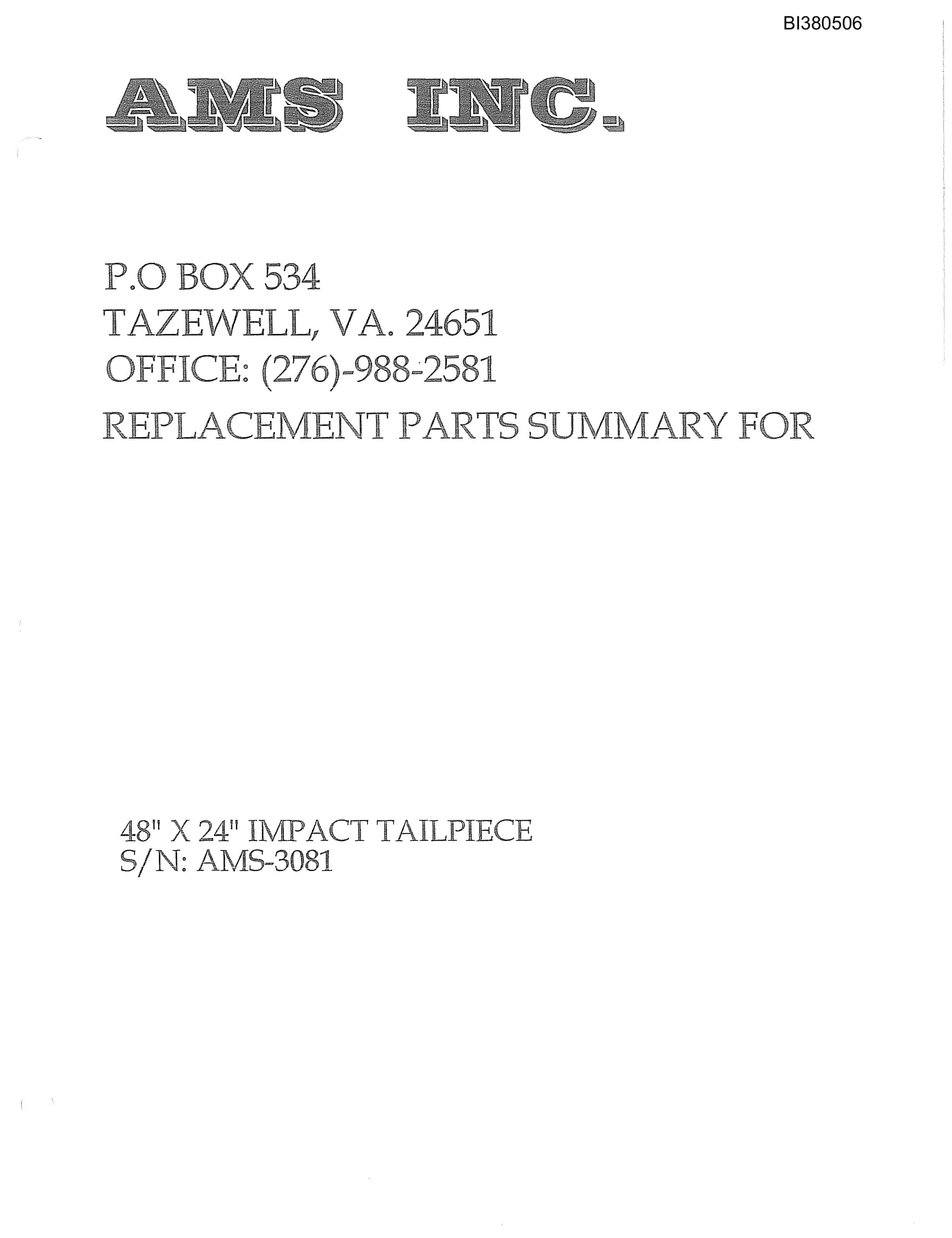 Bucyrus 48in Impact Tailpeace Parts Catalog BI380506-2