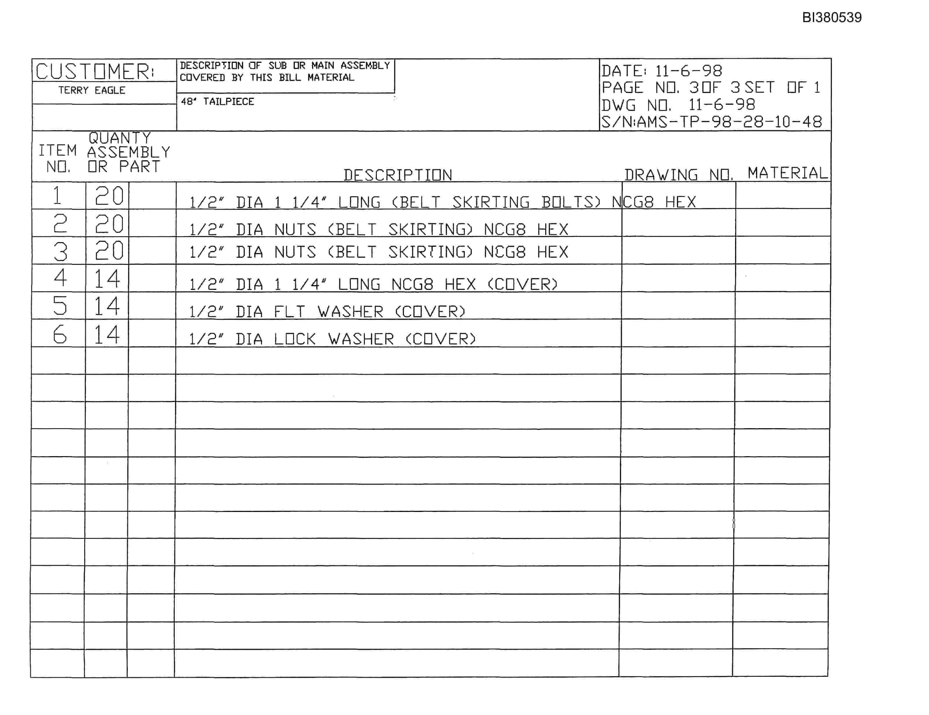 Bucyrus 48in Impact Tailpiece Parts Catalog BI380539-4