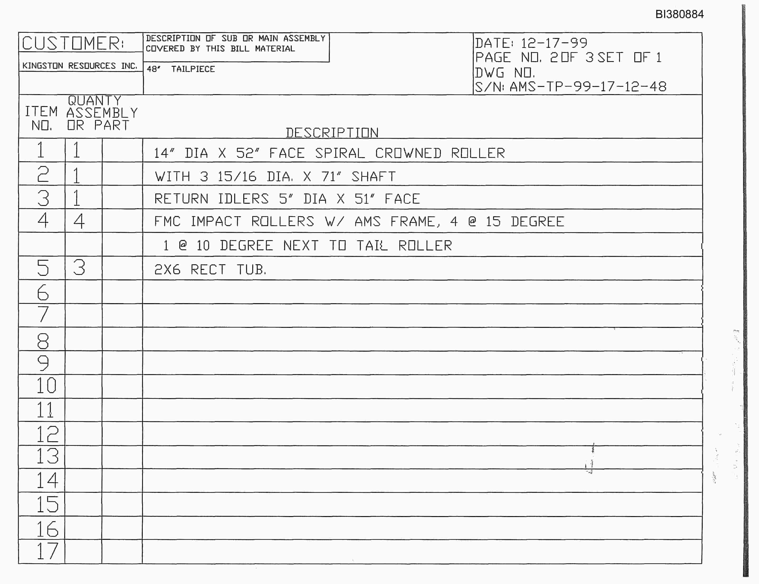 Bucyrus 48in Impact Tailpiece Parts Catalog BI380884-4