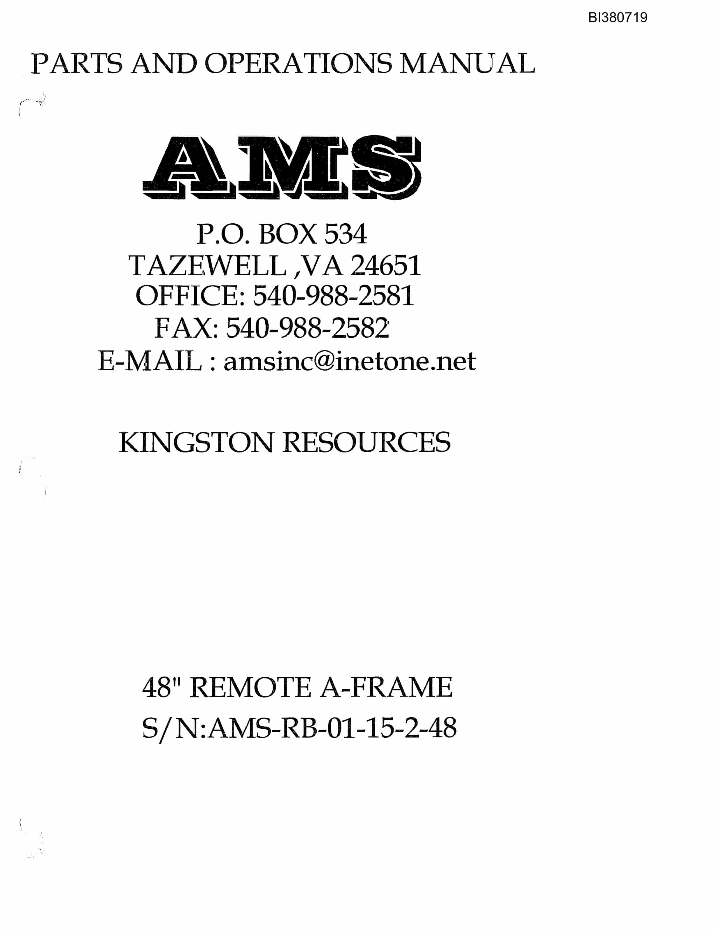 Bucyrus 48in Remote A-Frame Parts Catalog BI380719-5