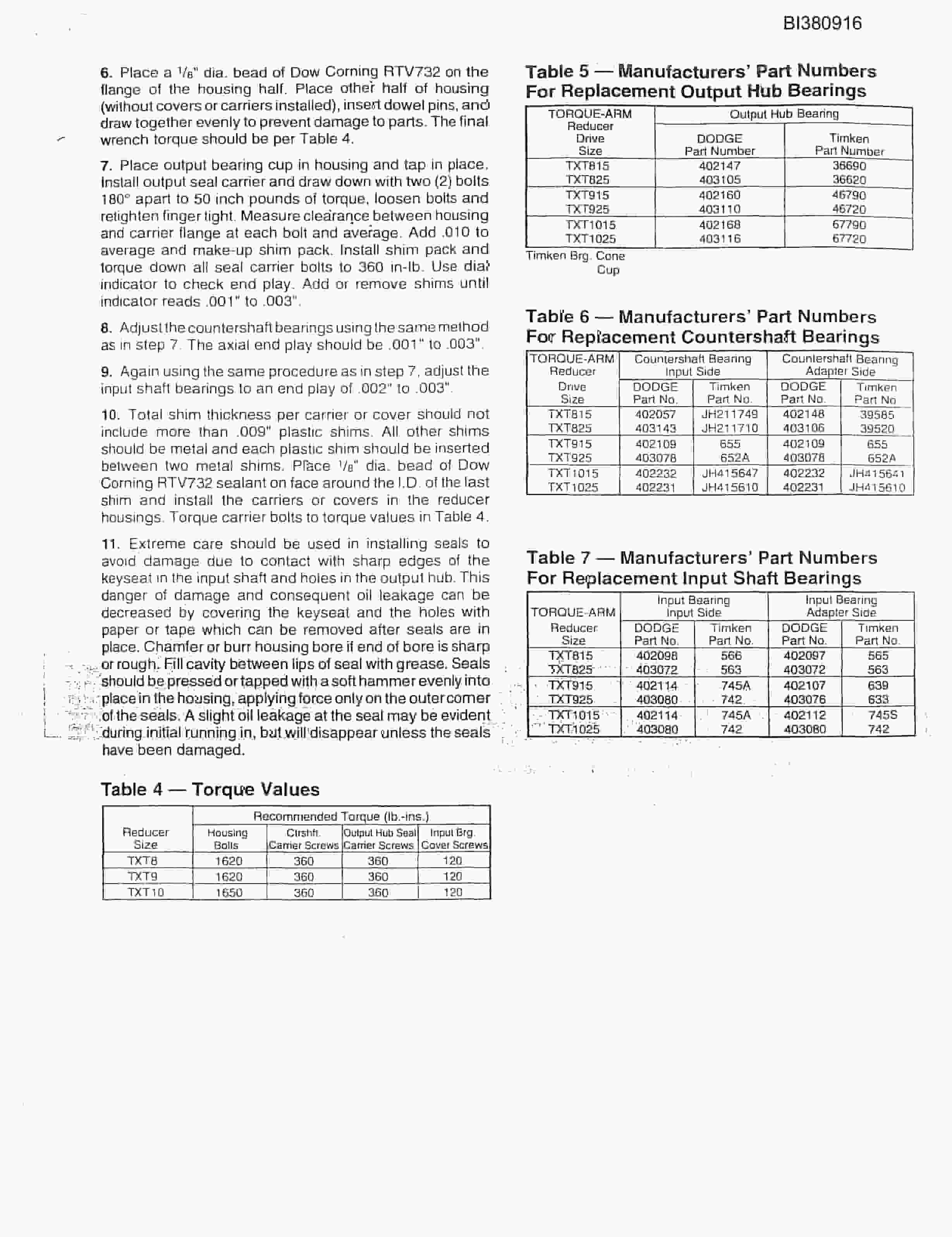 Bucyrus 48in SDB 100HP Drive Parts Catalog BI380916-3