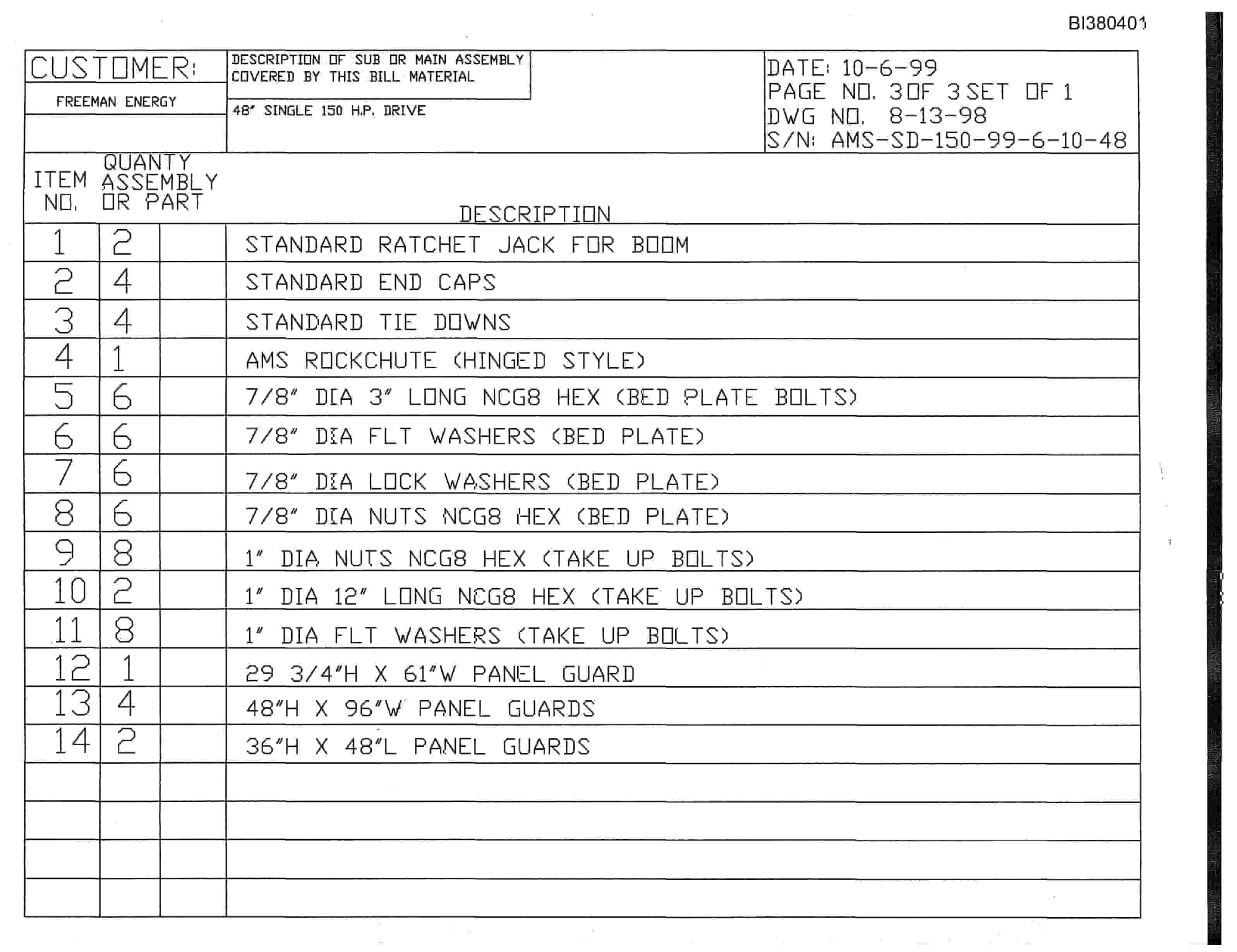 Bucyrus 48in Single 150HP Drive Parts Catalog BI380401-5
